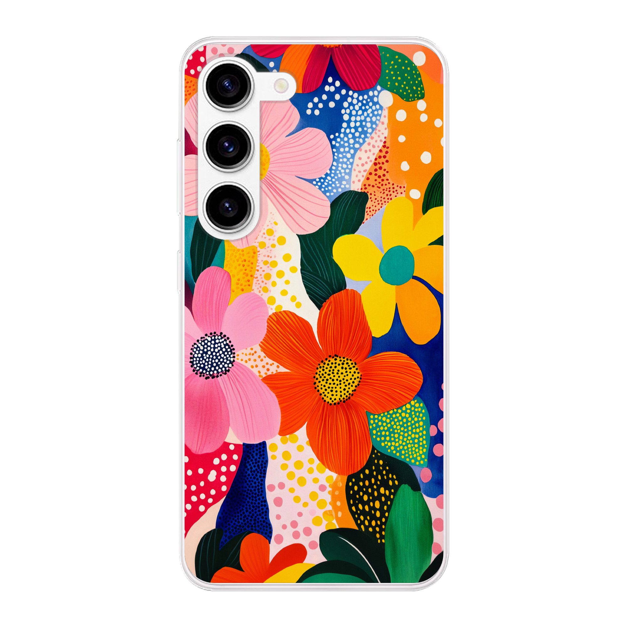 MuchoWow Handyhülle für Samsung Galaxy S23 Blumen - Bunt - Tupfen, Phone Case, Silikon, Schutzhülle Dünn