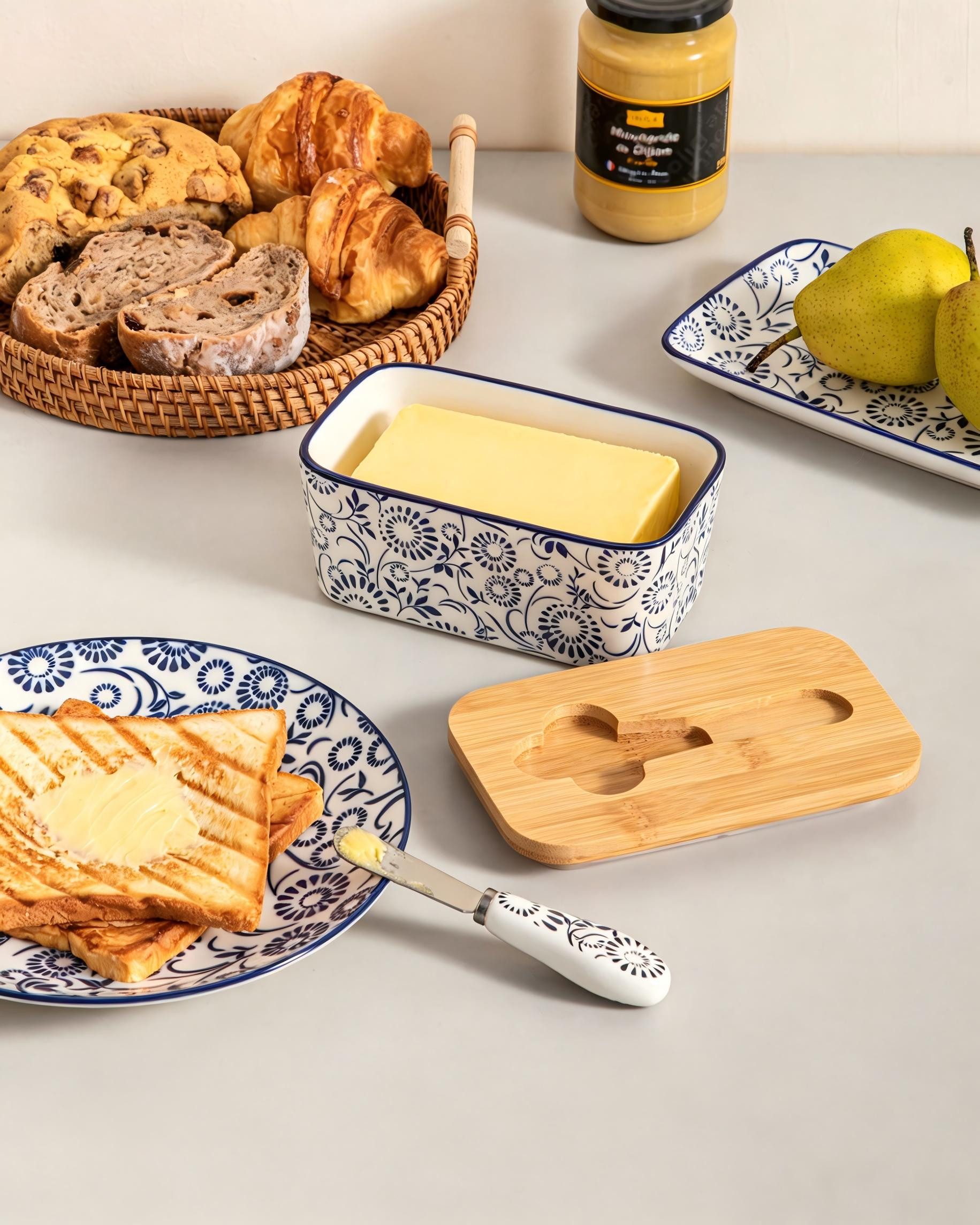 vancasso Butterdose Porzellan Butterdose mit Deckel, Butterbestreichmesser, (1-tlg), Sonnenblumen