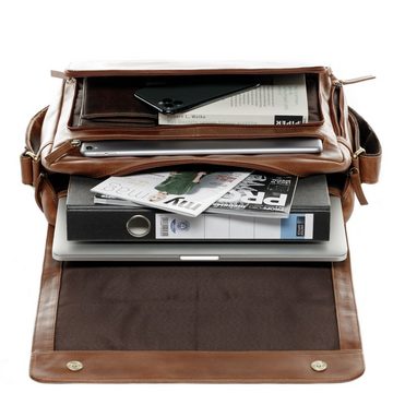 SID & VAIN Messenger Bag »AGENT«, Laptoptasche 15,4 Zoll echt Leder Herren, Umhängetasche hellbraun
