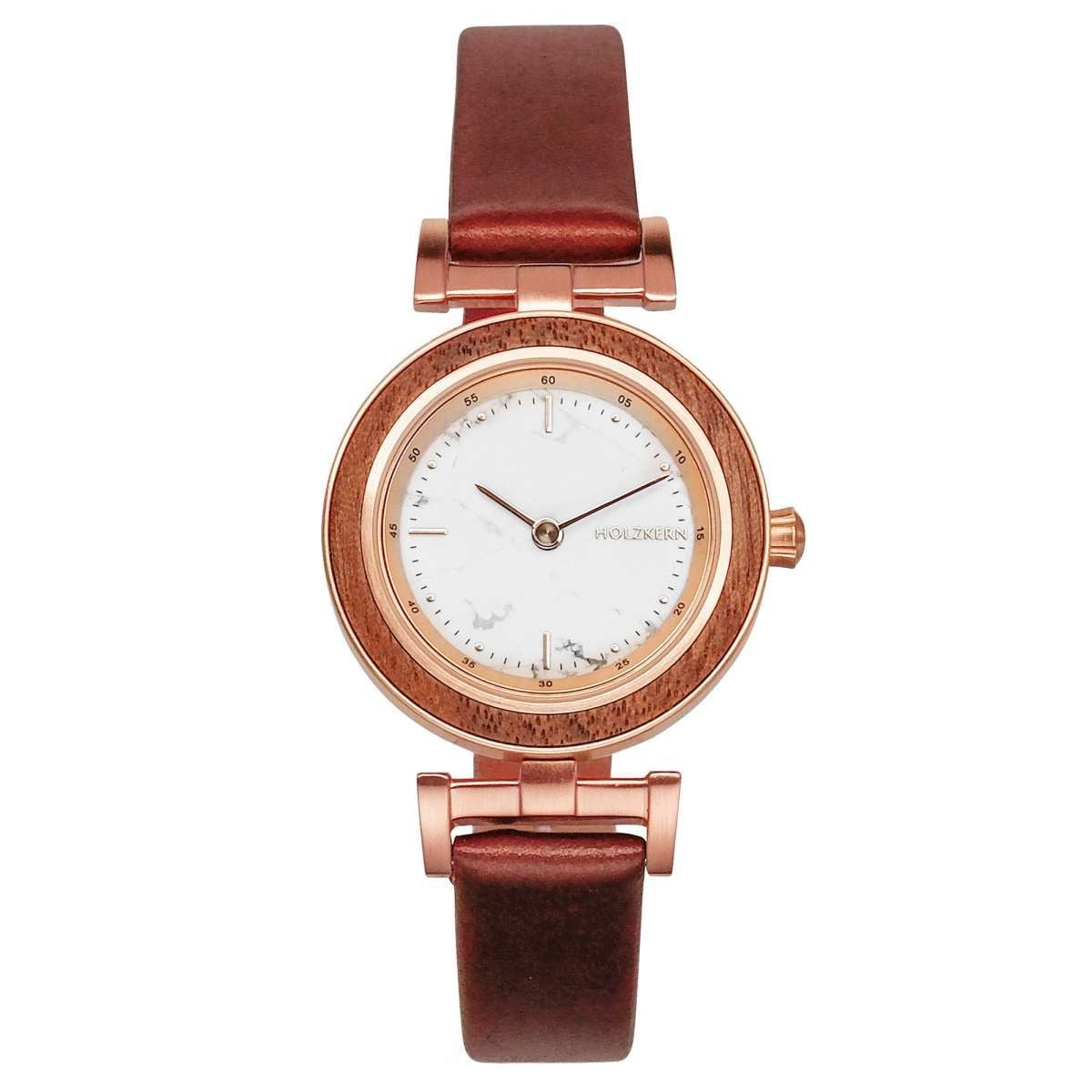 Holzkern Quarzuhr 9120078336892, Damenarmbanduhr Quarz Ida Walnuss/Marmor