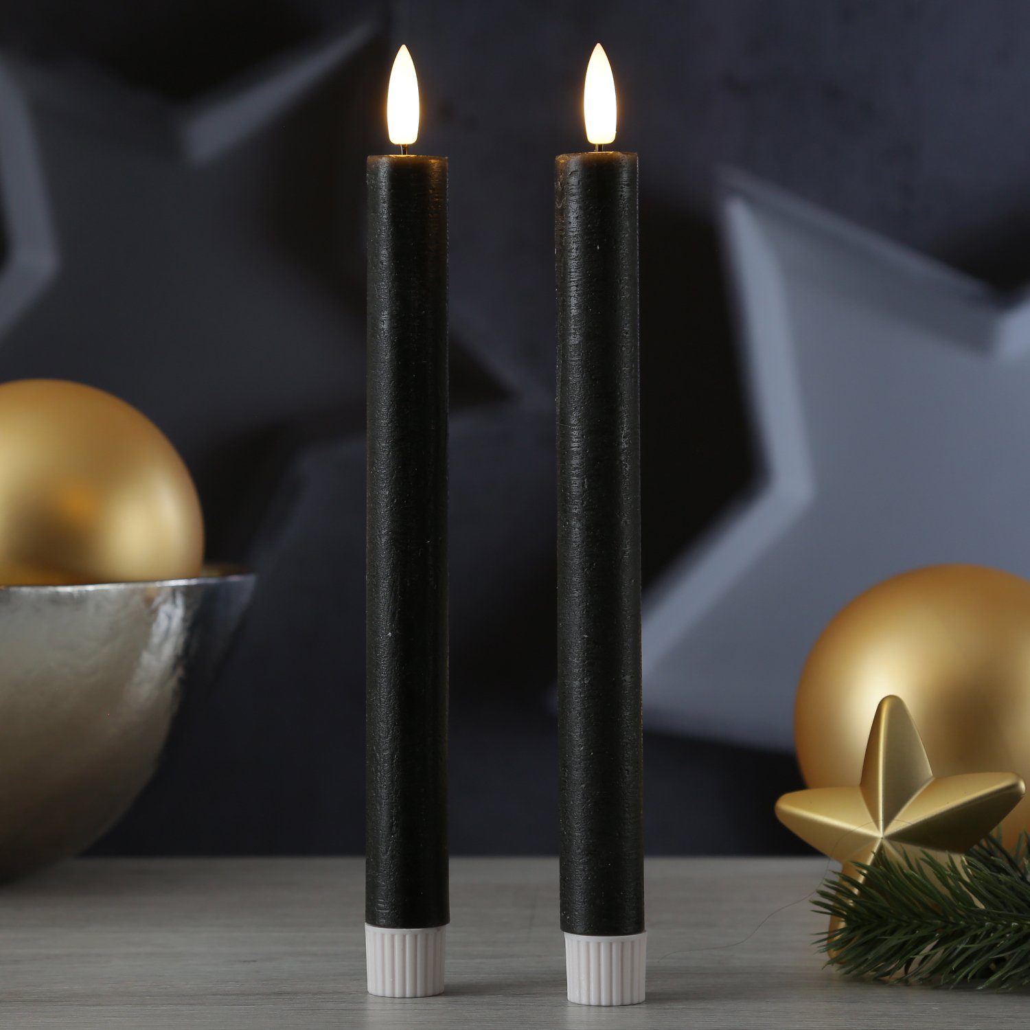 MARELIDA LED-Kerze LED Stabkerzen Tafelkerzen Dinner Spitzkerzen rustikal 2 günstig online kaufen