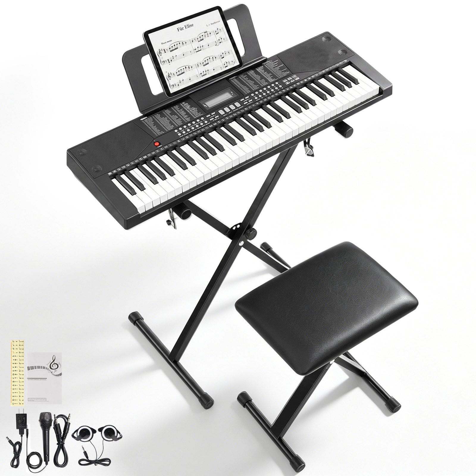 LALAHO Klavier 61 Tasten E Keyboard Set mit Ständer, Digital Keyboard, LCD-Display mit MIDI USB, Kinder Keyboard Set, Digitalpiano Anfänger