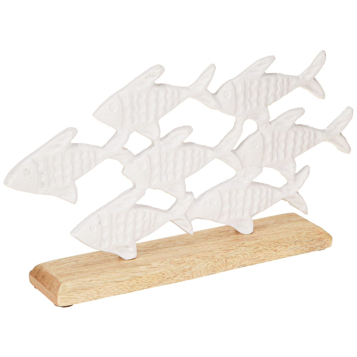 Dekofigur Fischschwarm Deko Fische Weiß Metall Holz Natur für Maritime