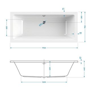 Calmwaters Badewanne Modern Select, (1-tlg), Weiß, 170 x 75 cm, Acryl, Duobadewanne für zwei Personen, 02SL3315
