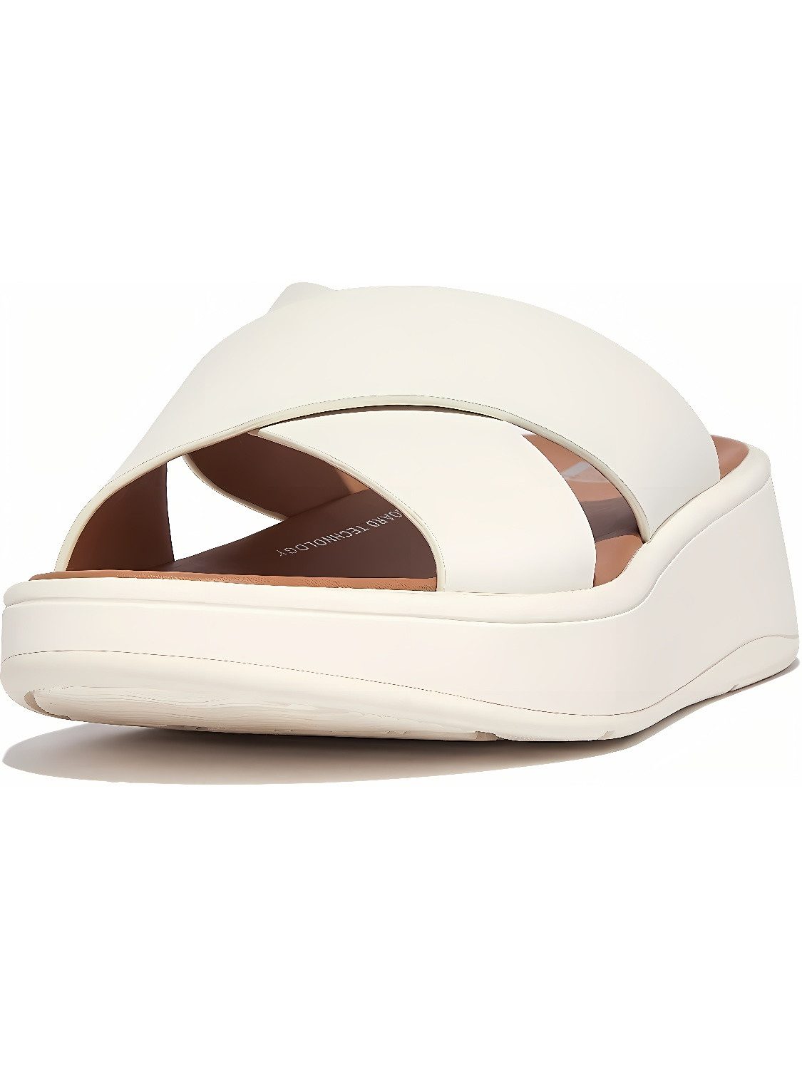 F-Mode Leather Flatform Cross Slides Sandale