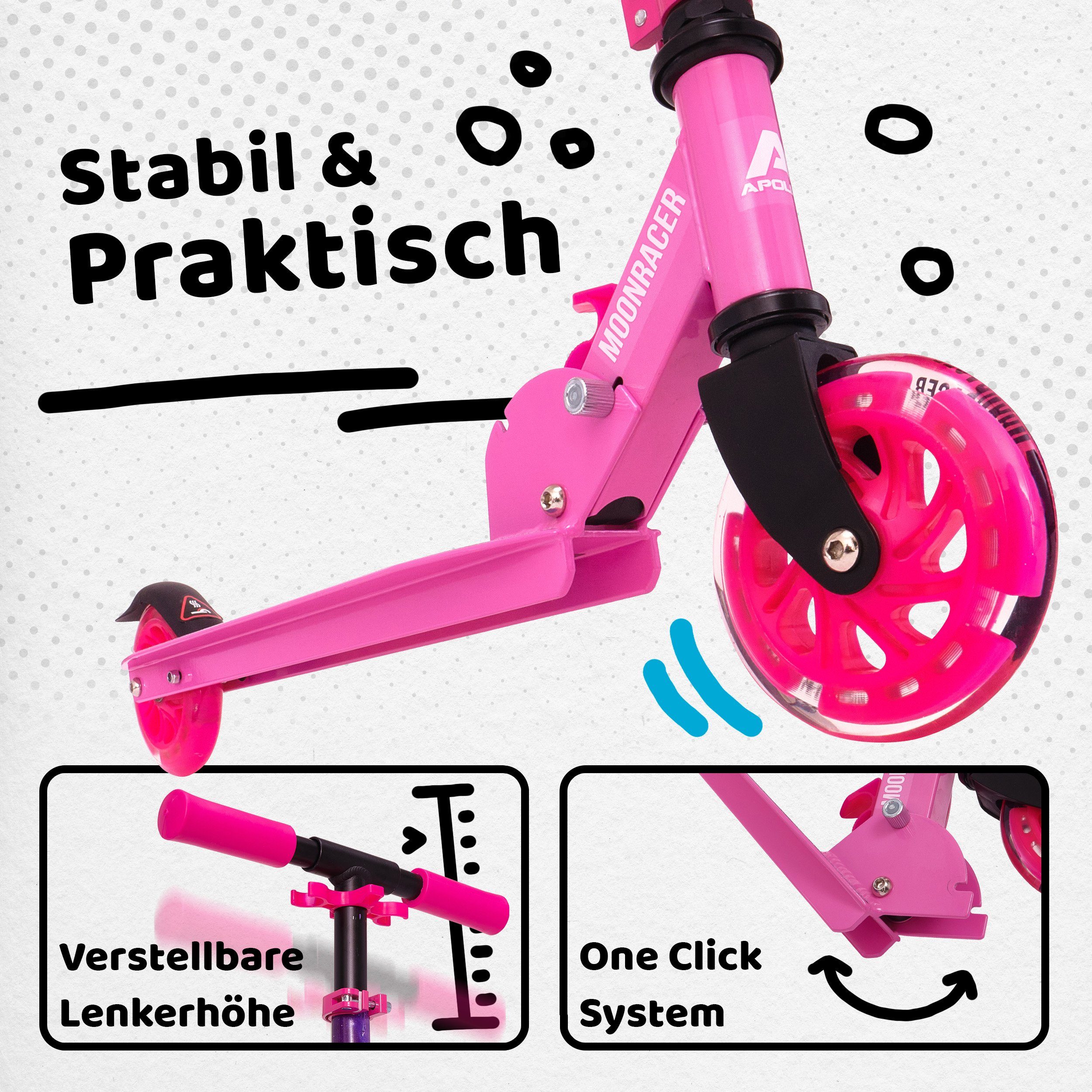 Apollo Cityroller LED City Scooter Moonracer für Kinder - 125 mm Tretroller, Kinderroller ab 4 Jahre klappbar und höhenverstellbar