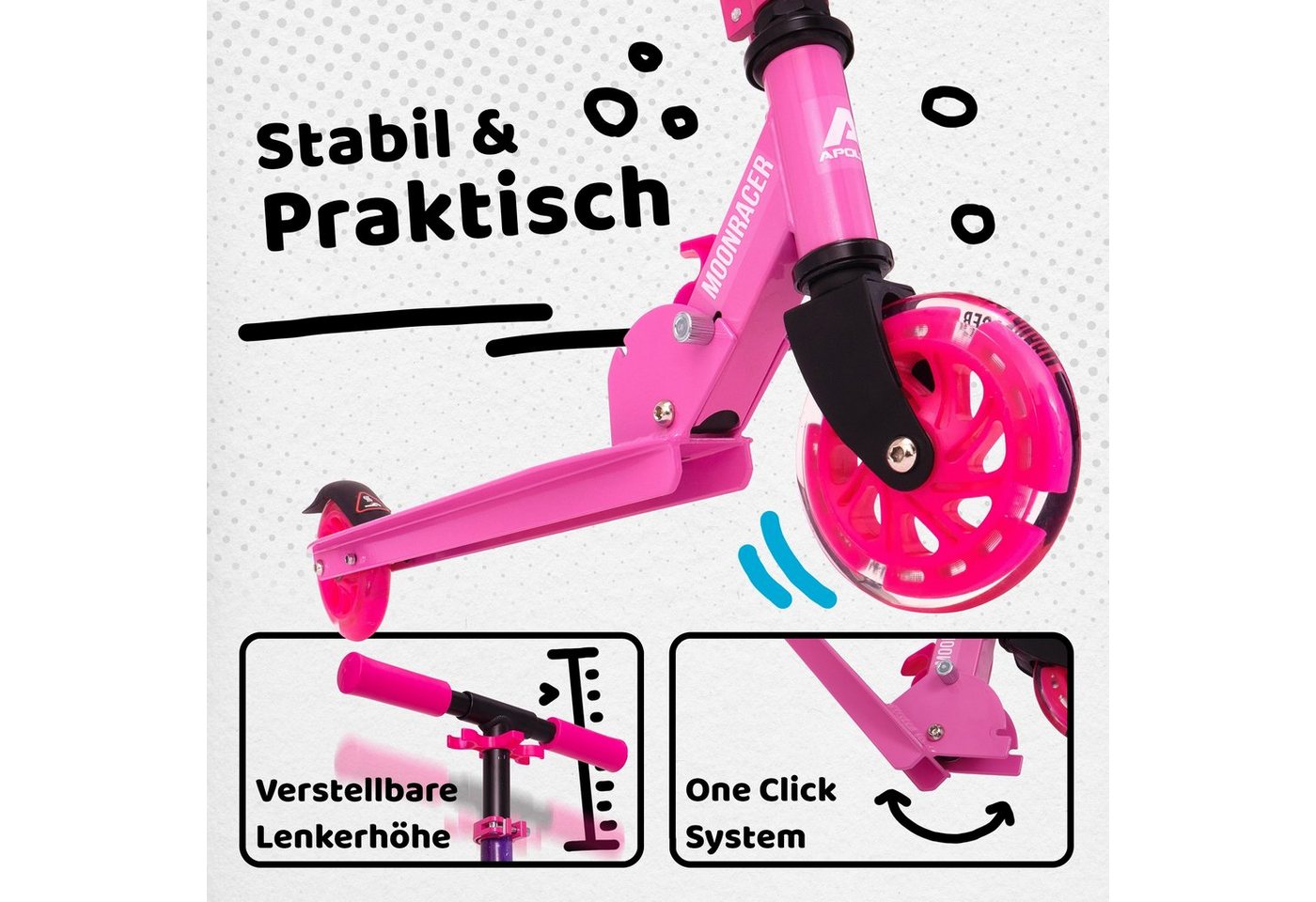 Thumbnail - Apollo Cityroller LED City Scooter Moonracer für Kinder - 125 mm Tretroller, Kinderroller ab 4 Jahre klappbar und höhenv...