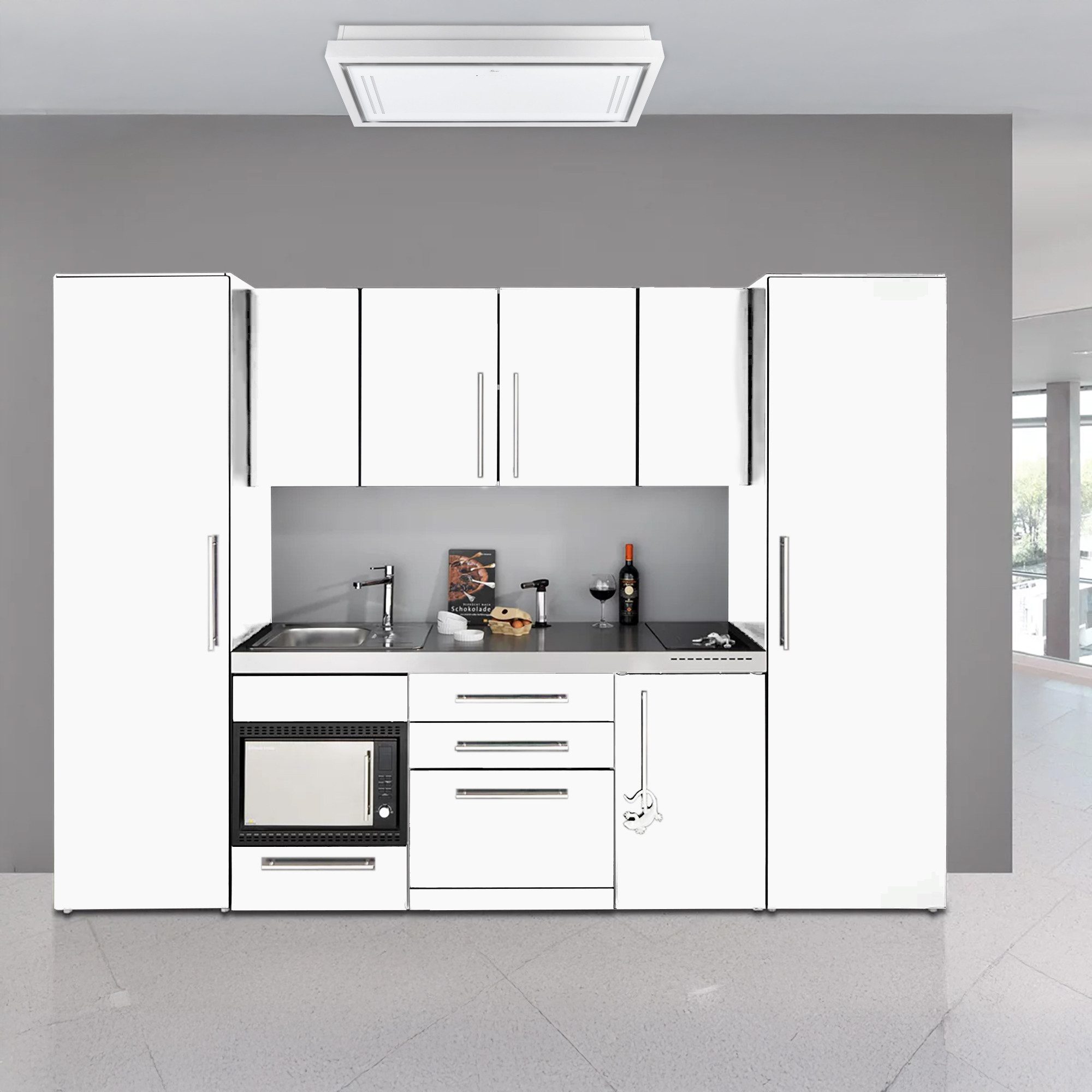 Stengel Küchenzeile 300 cm Küchenblock mit Elektrogeräten, Exklusive Metallküche, Luxuriöses Design, langlebige Materialien, top Komfort