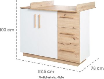 roba® Babyzimmer-Komplettset Lion, (Set, Babybett 70x140 cm, Wickelkommode & Kleiderschrank 3-türig), moderne & zweifarbig - Gitterbett: umbaubar, höhenverstellbar