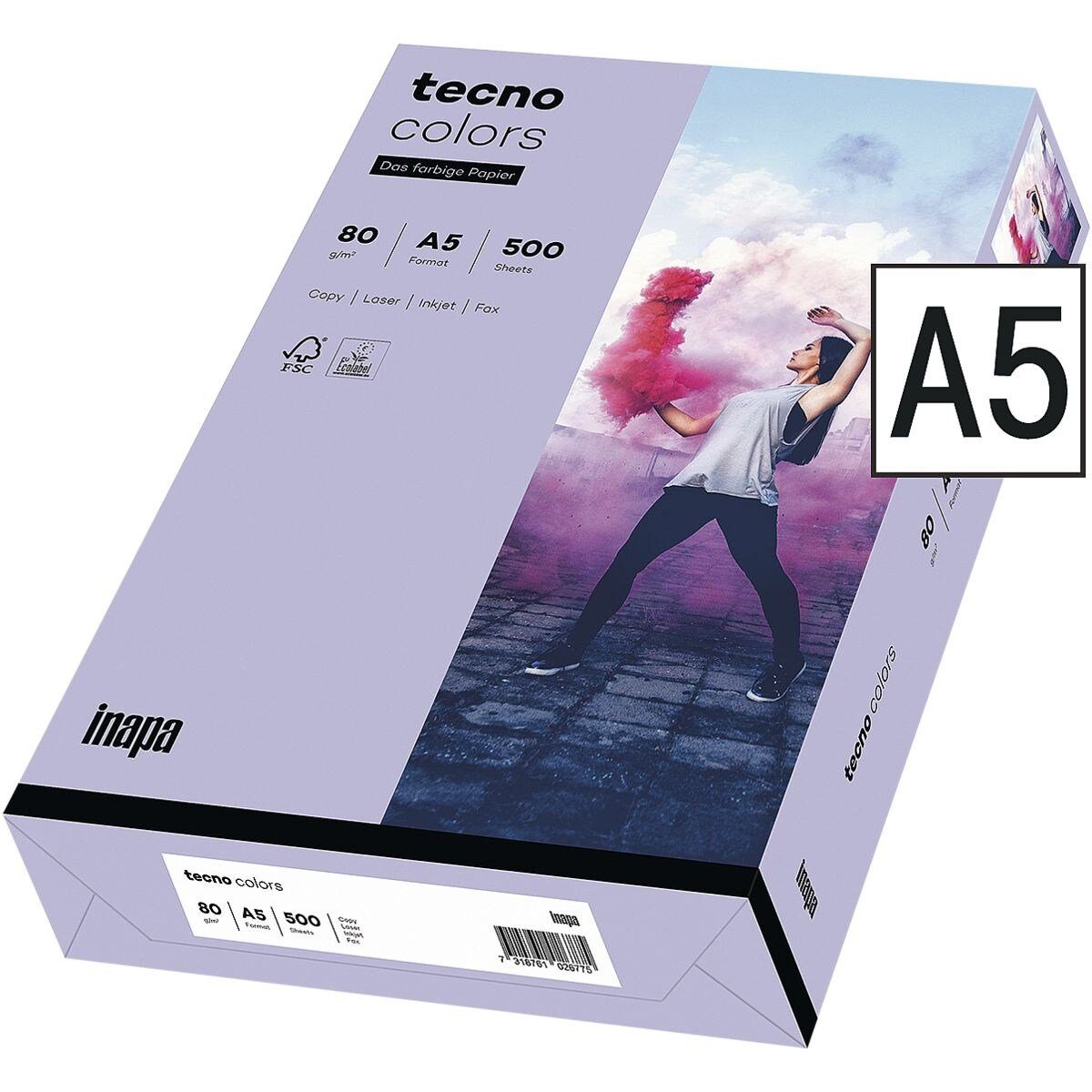 g/m² A5, DIN Format 80 und tecno Drucker- Pastellfarben, Kopierpapier Rainbow, violett Inapa