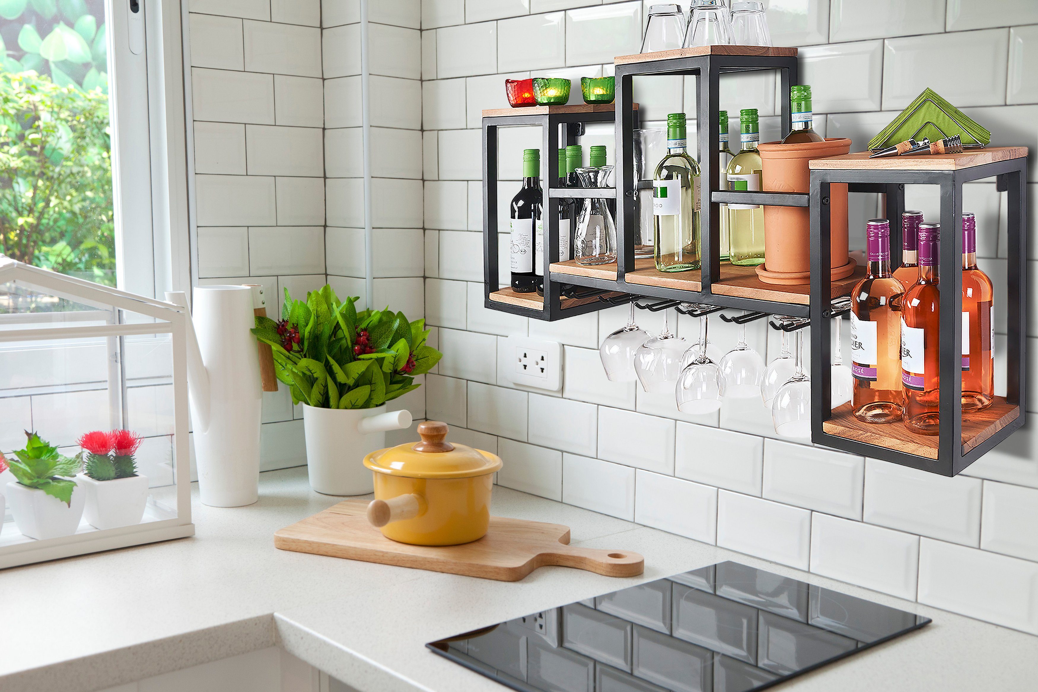 Kobolo Regal Wandregal MERLOT aus Metall und Mangoholz günstig online kaufen