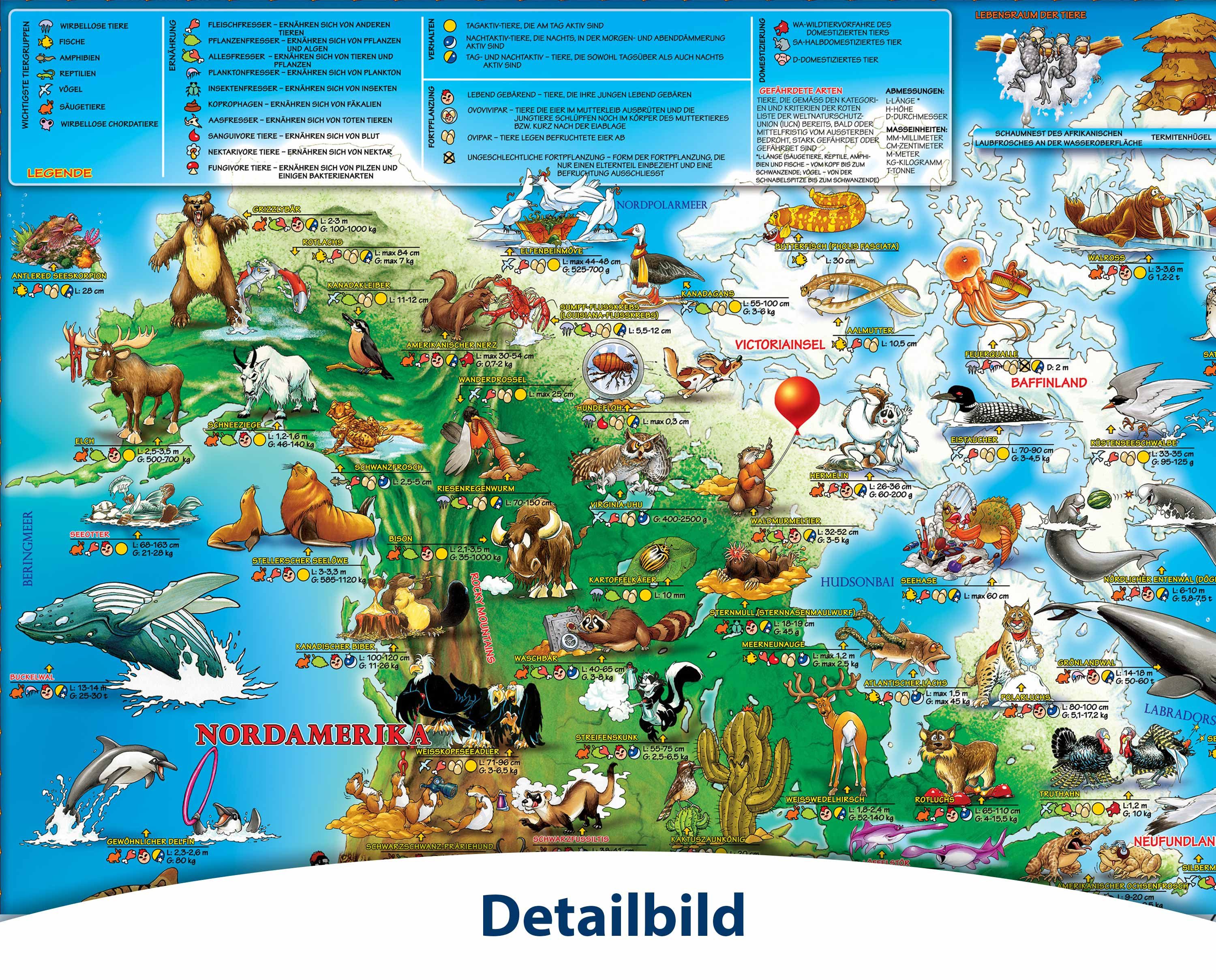 Interkart Landkarten & Globen GmbH Poster Kinder Weltkarte mit Tieren - Deutsch - Beschichtet- XXL