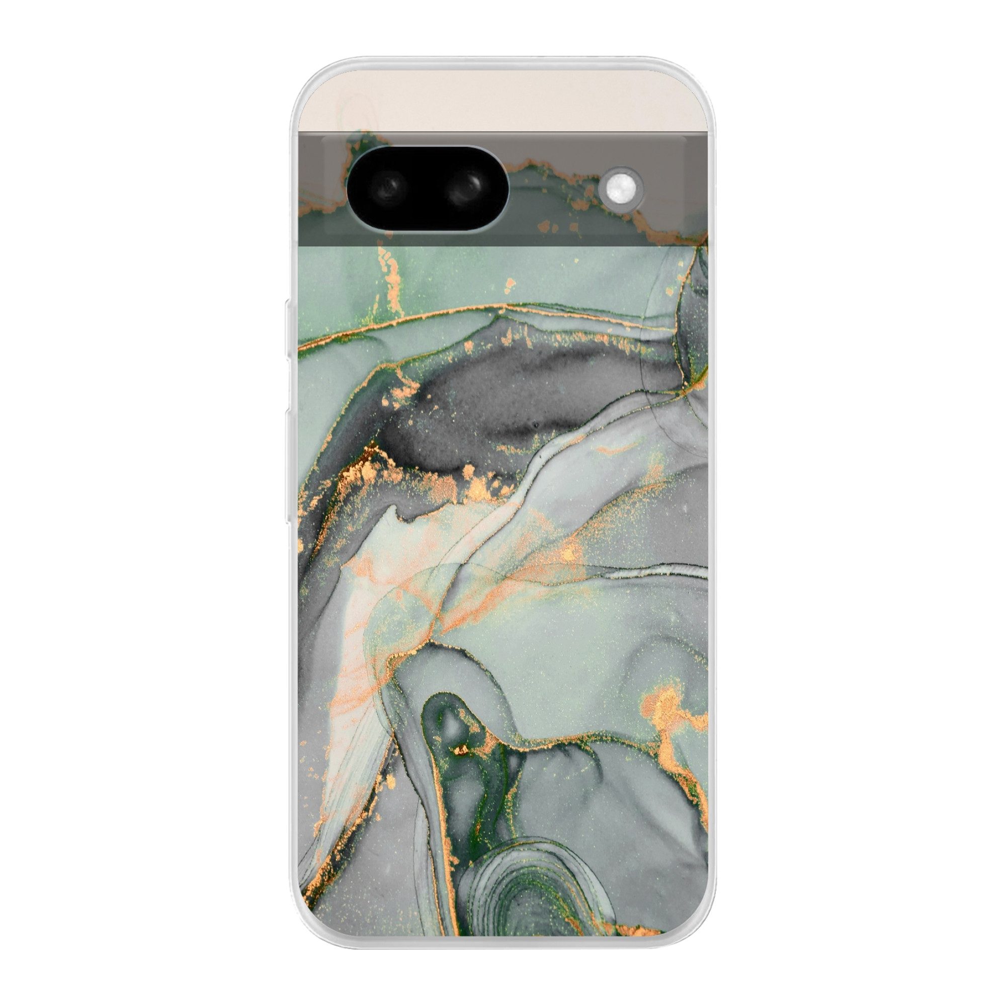 MuchoWow Handyhülle für Google Pixel 8a Gold - Marmor - Grün - Luxus - Glitzer - Marmoropt, Phone Case, Silikon, Schutzhülle Dünn