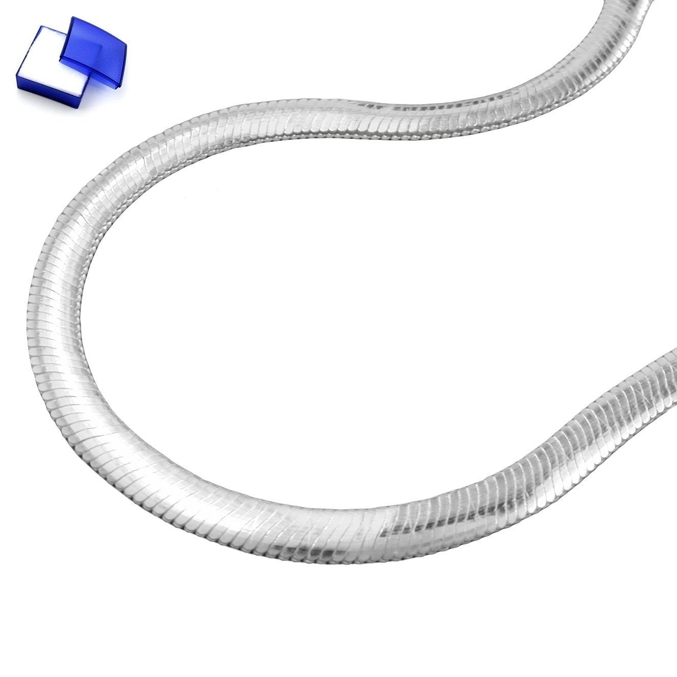 unbespielt Silberkette Halskette 4 mm Schlangenkette flach glänzend 925 Silber 45 cm, Silberschmuck für Damen und Herren