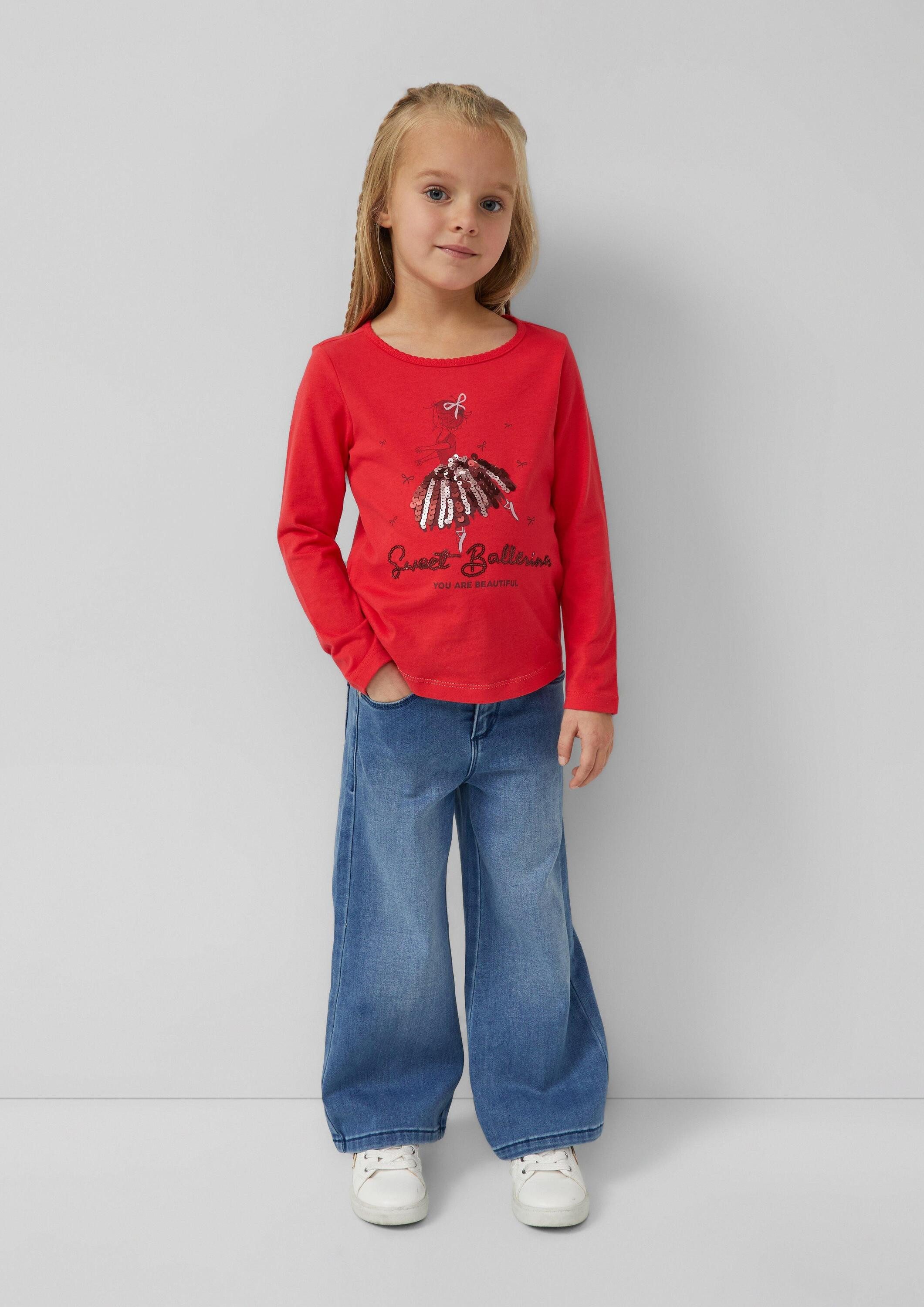 s.Oliver Langarmshirt T-Shirt Langarmshirt mit Pailletten und abgerundetem Saum