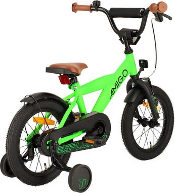 AMIGO Fahrräder Kinderfahrrad Explorer 14 Zoll 21,5 cm Jungen Rücktrittbremse Grün/Schwarz