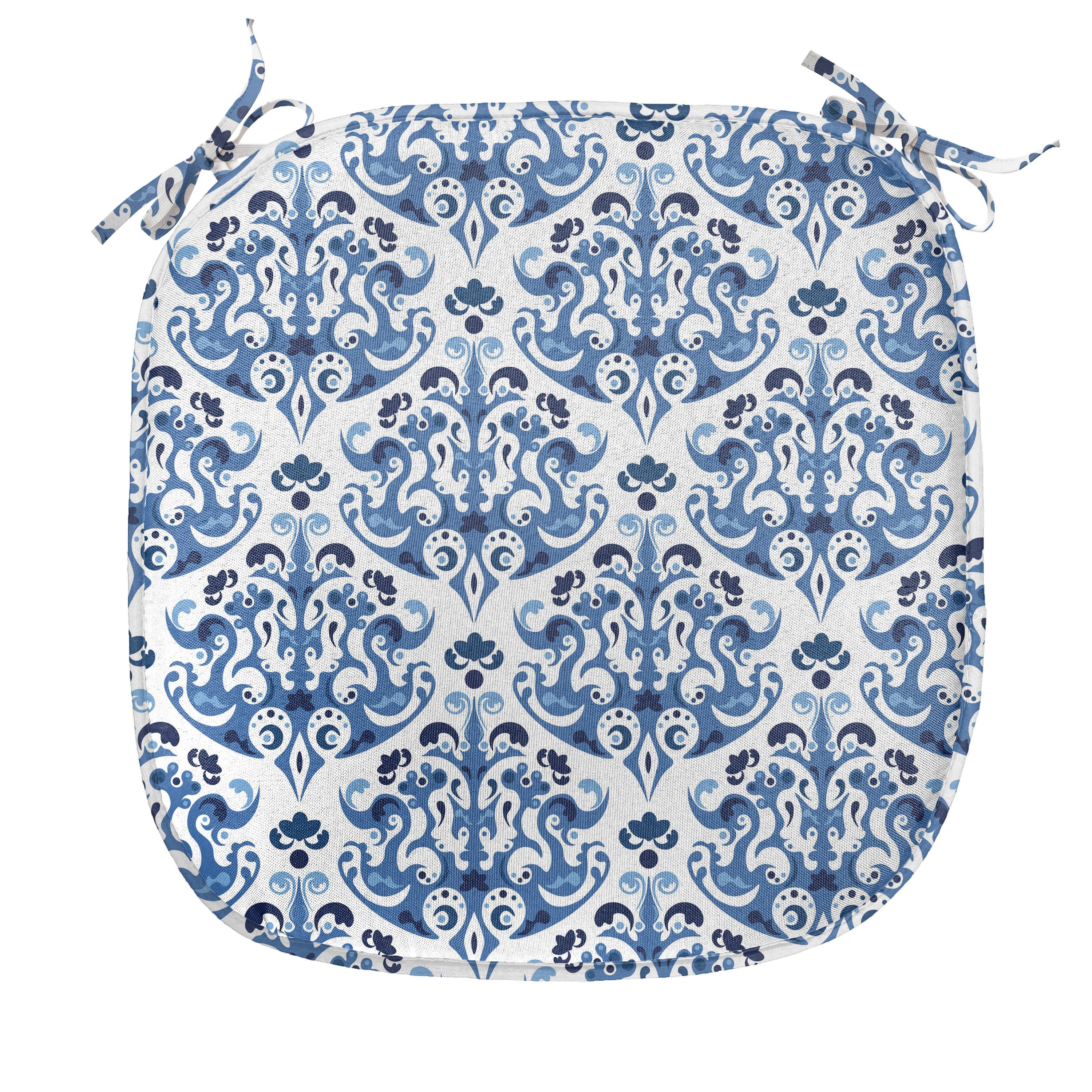 Kissen für Riemen Abakuhaus mit Blau Stuhlkissen Dekoratives wasserfestes Indigo-viktorianischer Entwurf Küchensitze,