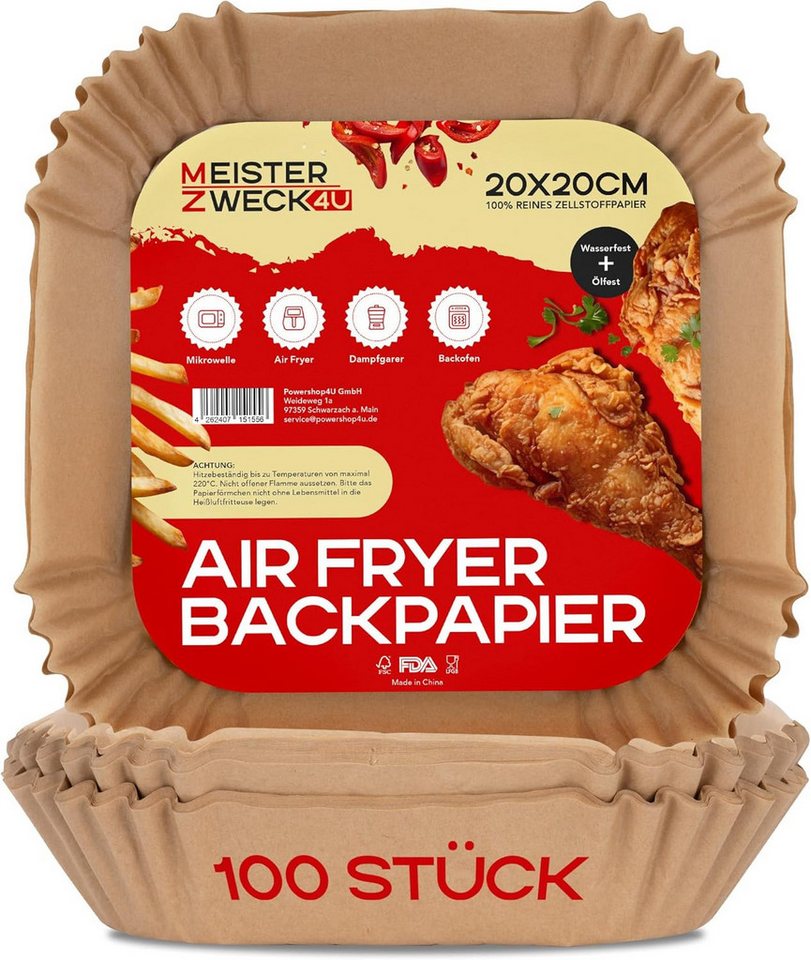MEISTERZWECK4U Backpapier Airfryer Backpapier 100 Stück 16x16cm oder 20x20cm, Hitzebeständig bis 220 °C