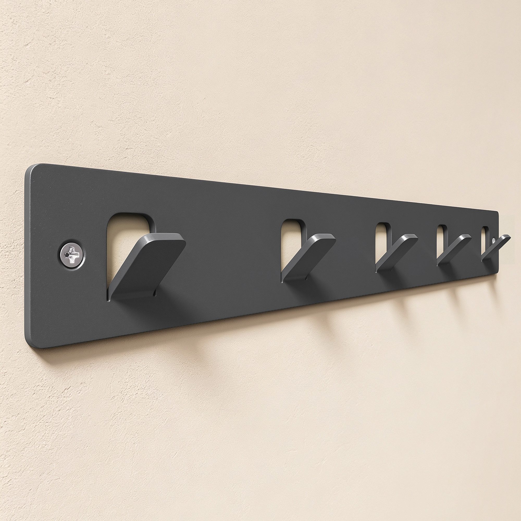 doporro Garderobenleiste Wandgarderobe Hakenleiste mit 5 Haken aus Kohlenstoffstahl Stalo-14, Mit 5 Haken