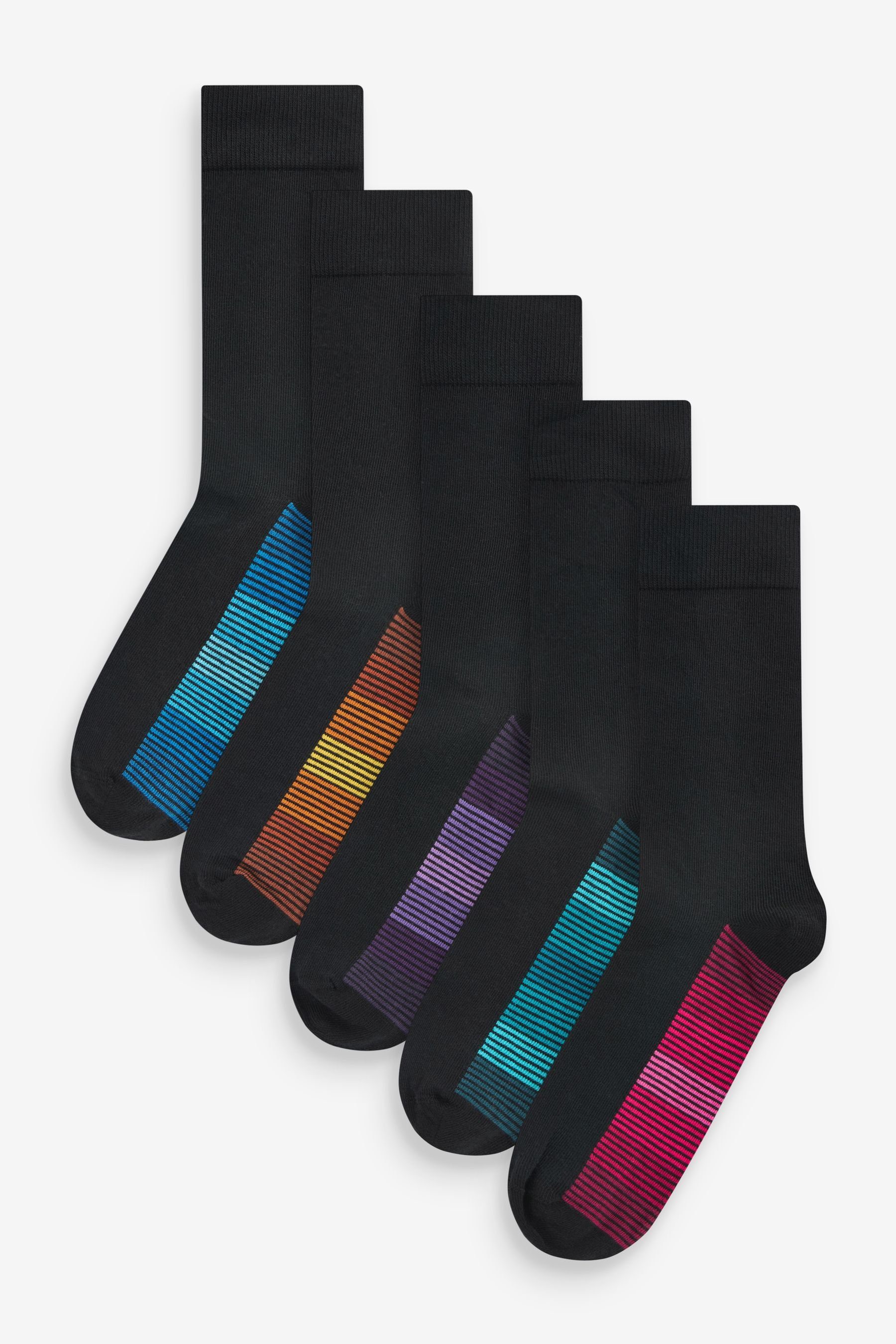 Next Kurzsocken Socken mit Fußbett, 5er-Pack (1-Paar) Black Stripe
