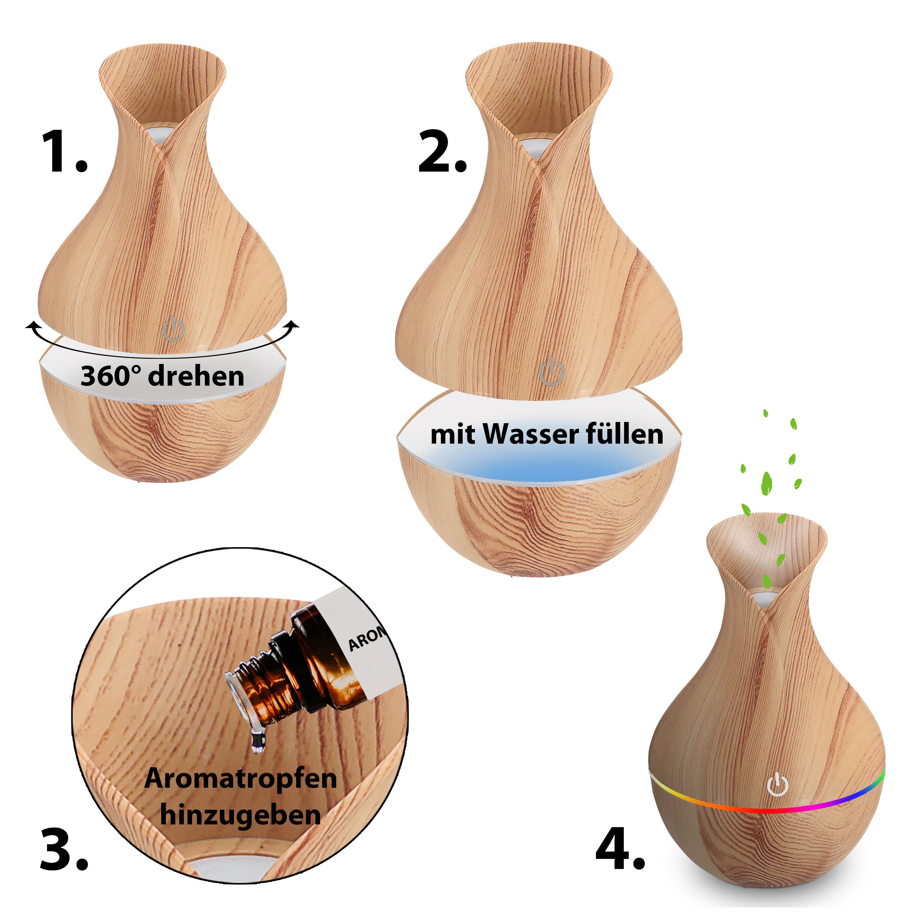 CEPEWA Diffuser Aroma Diffusor LED Farbwechsel USB Holzoptik 10x15cm Tank 130ml