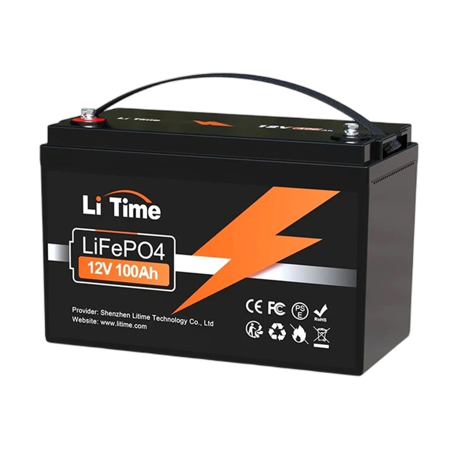 LiTime 12V 100Ah LiFePO4 Batterie mit BMS IP65 1280Wh Stromspeicher Solarakkus (12 V), L329*B172*H214 mm, für Wohnmobile, Boote, Wohnwagen und Solaranlagen