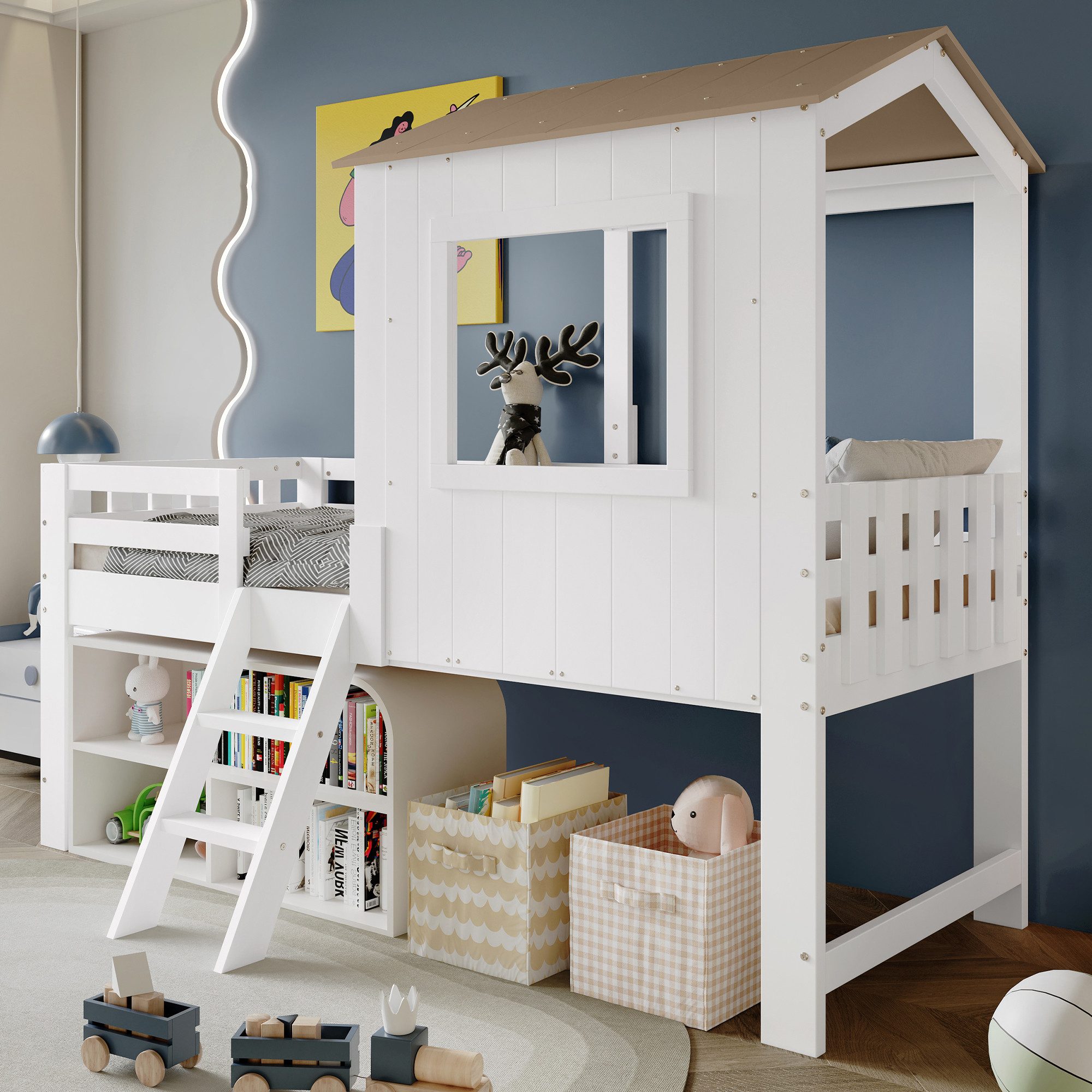 Merax Hochbett (1-St., Jugendbett Einzelbett Kinderhaus) günstig online kaufen