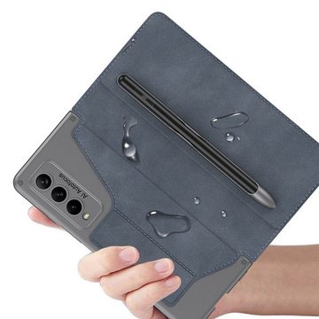 Wigento Handyhülle Für Samsung Galaxy Z Fold4 5G Armor Flip Kunstleder Handy Tasche Hülle Etuis Grau