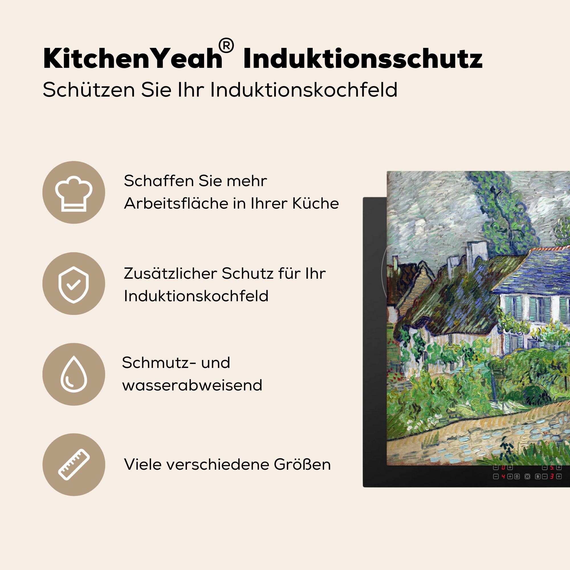 (1 Gogh, Auvers MuchoWow die Ceranfeldabdeckung Induktionsmatte - Haus Vinyl, tlg), van 59x52 küche, Vincent in für Herdblende-/Abdeckplatte cm,