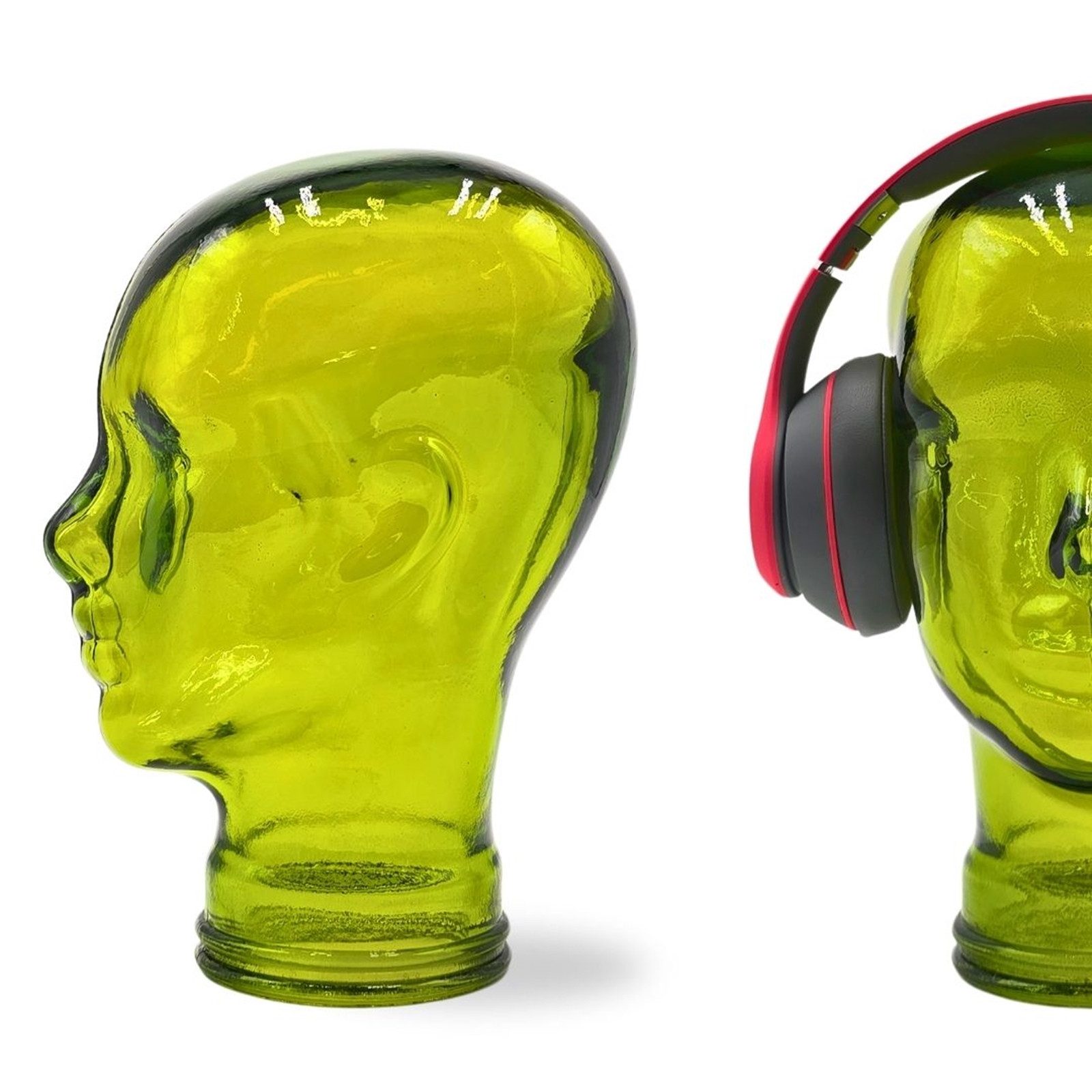 DESIGN DELIGHTS Skulptur Glas KOPFHÖRERSTÄNDER MICK grün transparent, 29cm Glaskopf Skulptur