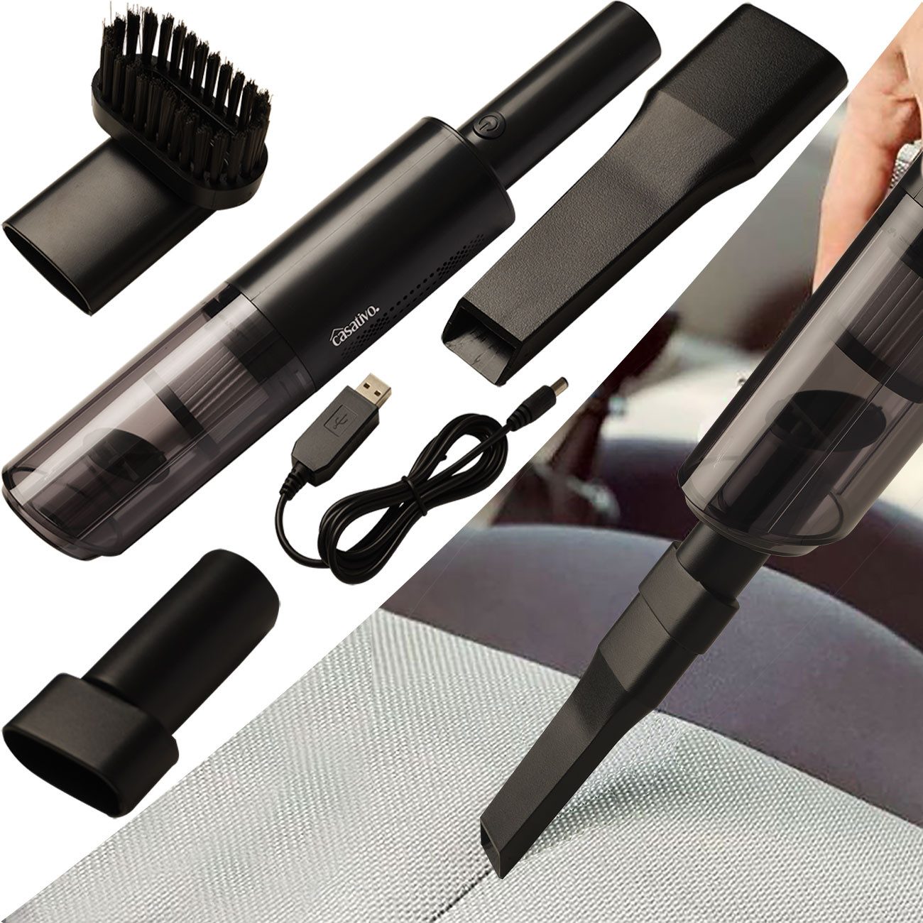 Casativo Profi Handstaubsauger 6000 Pa 120 W HEPA-Filter beutellos & USB, 120 W, beutellos, 20 min. Laufzeit, 2 Aufsätze, Staubbehälter 214 ml, 65–70 dB leise