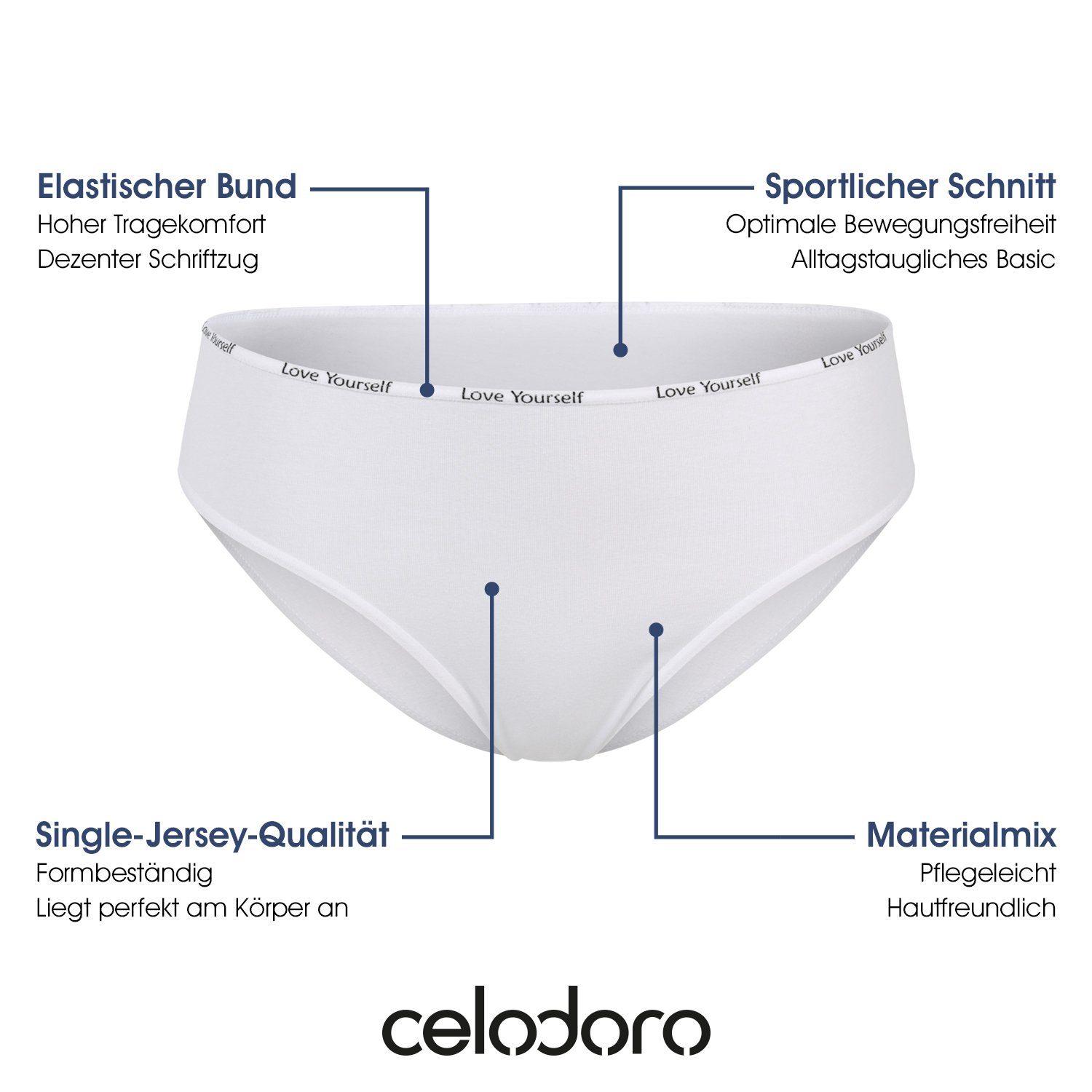 celodoro Slip Damen Slip (6er Pack) Bikini-Slip mit Ziergummi