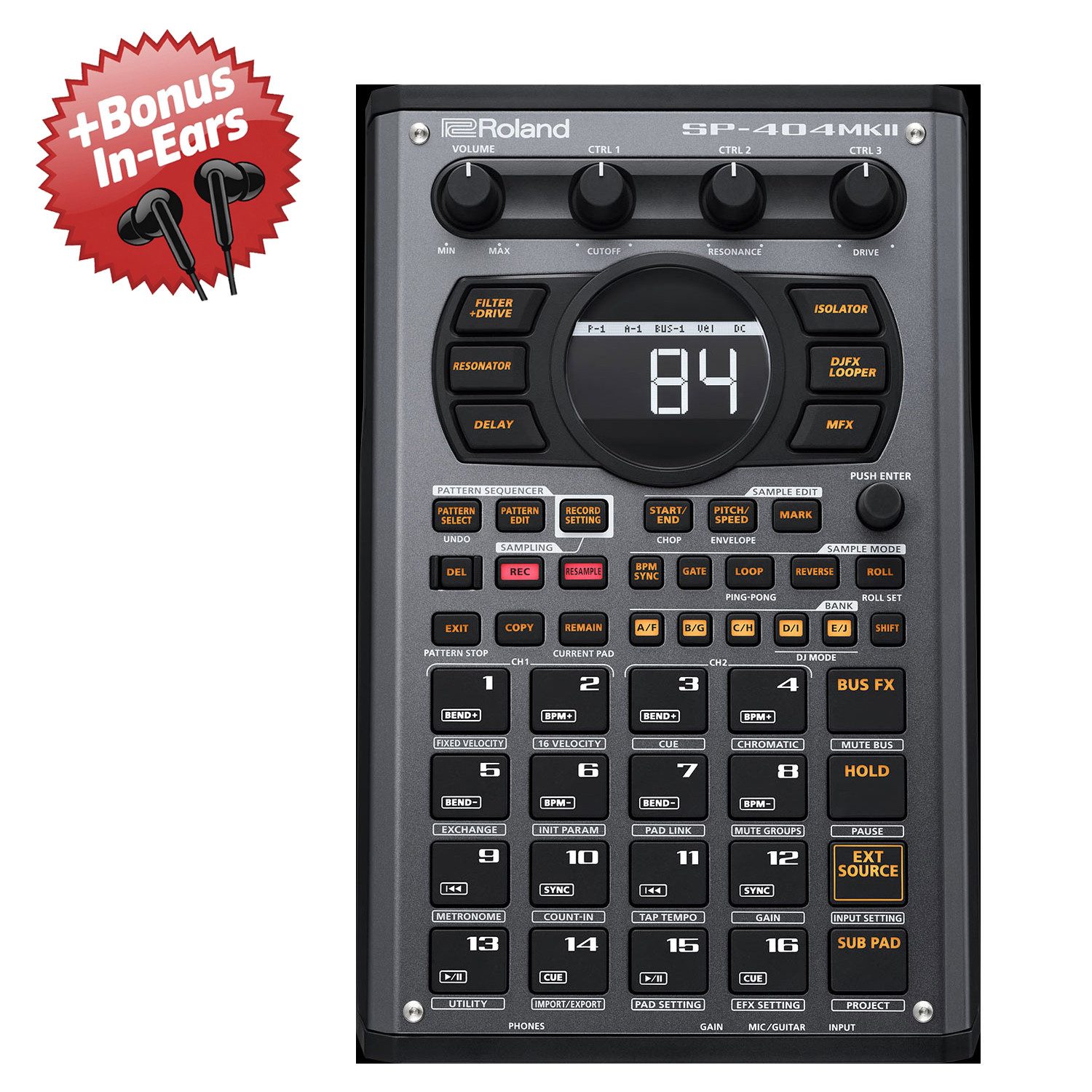 Roland Audio DJ Controller Roland Sampler SP-404 MKII mobiler Sequencer + Bonus In-Ear Kopfhörer, (Mobiler Sequencer), Für Straßenmusiker, Live-Performer, Beatmaker, Sounddesigner
