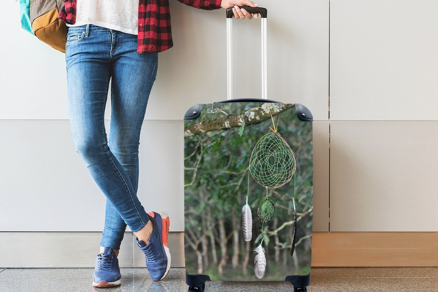 rollen, Reisekoffer für Handgepäckkoffer Trolley, mit grüner Ein Handgepäck Traumfänger Baum, einem in Ferien, Reisetasche Rollen, 4 MuchoWow