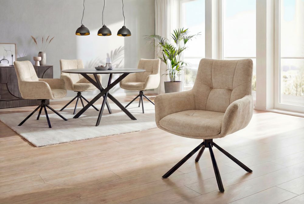 riess-ambiente Drehstuhl SIGNATURE beige/schwarz - Samt, Metall, drehbar, mit Armlehne, modern (Einzelartikel, 1 St), 360° drehbar & mit Taschenfederkern - ideal für Esszimmer & Büro