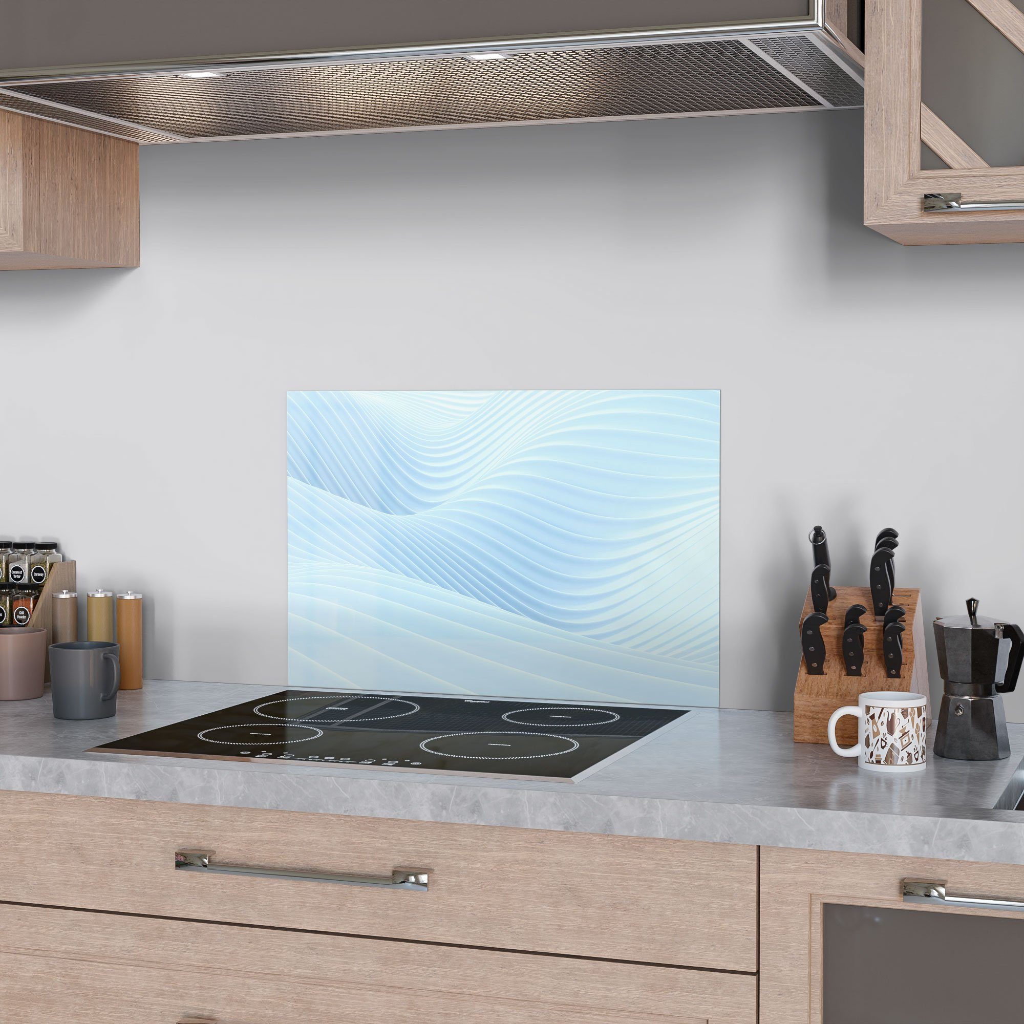 DEQORI Küchenrückwand 'Futuristische Wogen', Glas Spritzschutz Badrückwand Herdblende