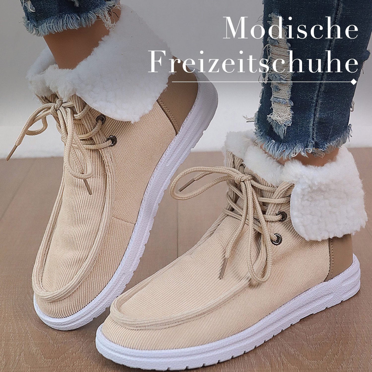 Beige Damen Daisred Schnüren Warm Schneestiefel Winterboots Winter