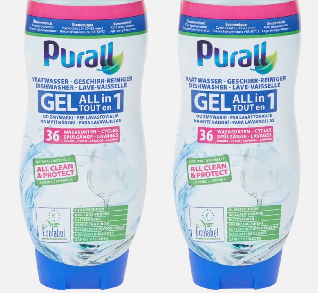 Spectrum 2 Flaschen Purall All-In-One-Gel je 720 ml Geschirr Reiniger Gel Spülmaschinenreiniger (2-St)