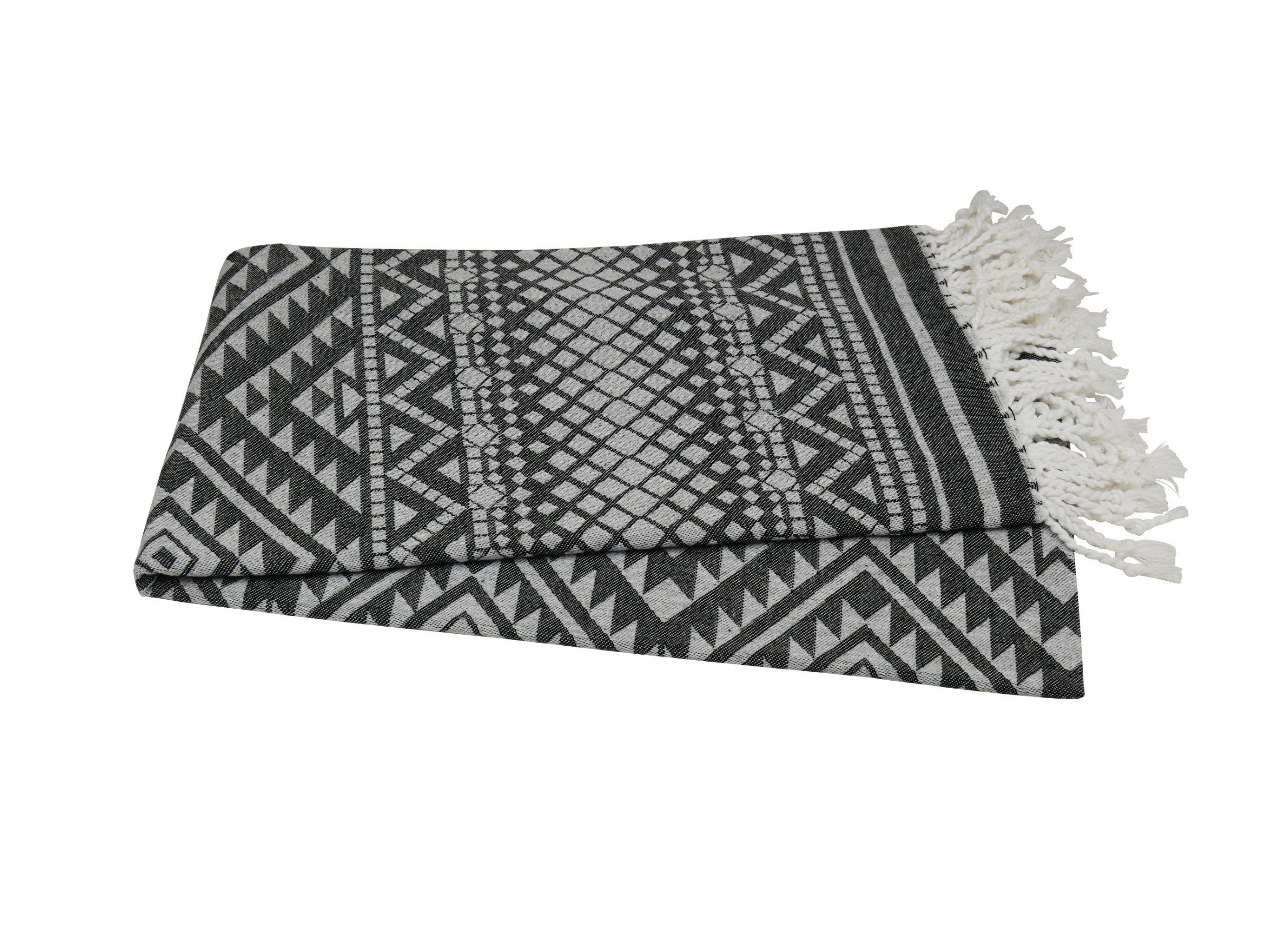 my Hamam Hamamtücher Hamamtuch Kelim Orient - schwarz weiß 100x180 cm, Baumwolle (1-St), beidseitig nutzbar