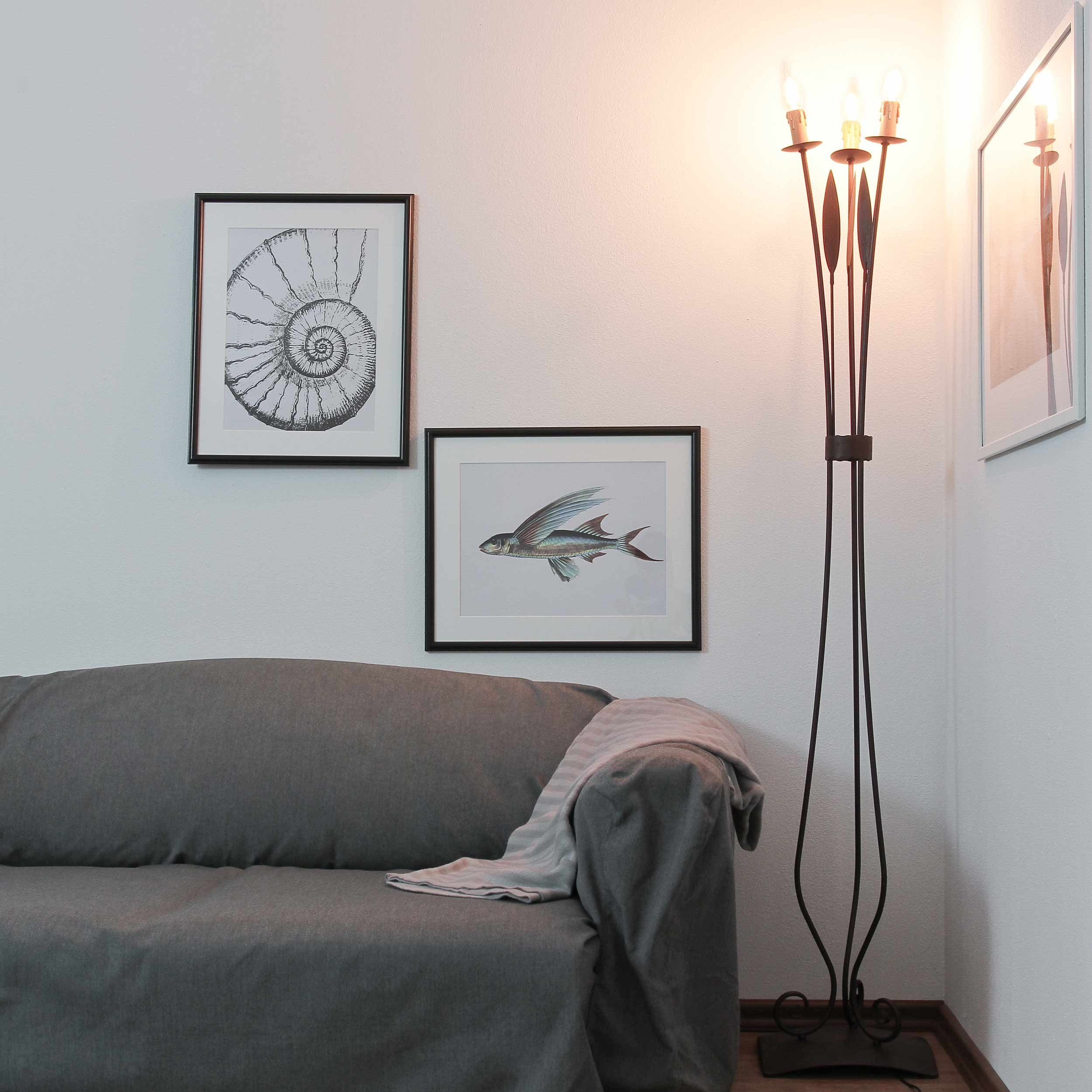 Leuchtmittel, 3-flammig in Floral Wohnzimmer ohne LOARA, Metall Stehlampe Standleuchte Kupfer Licht-Erlebnisse