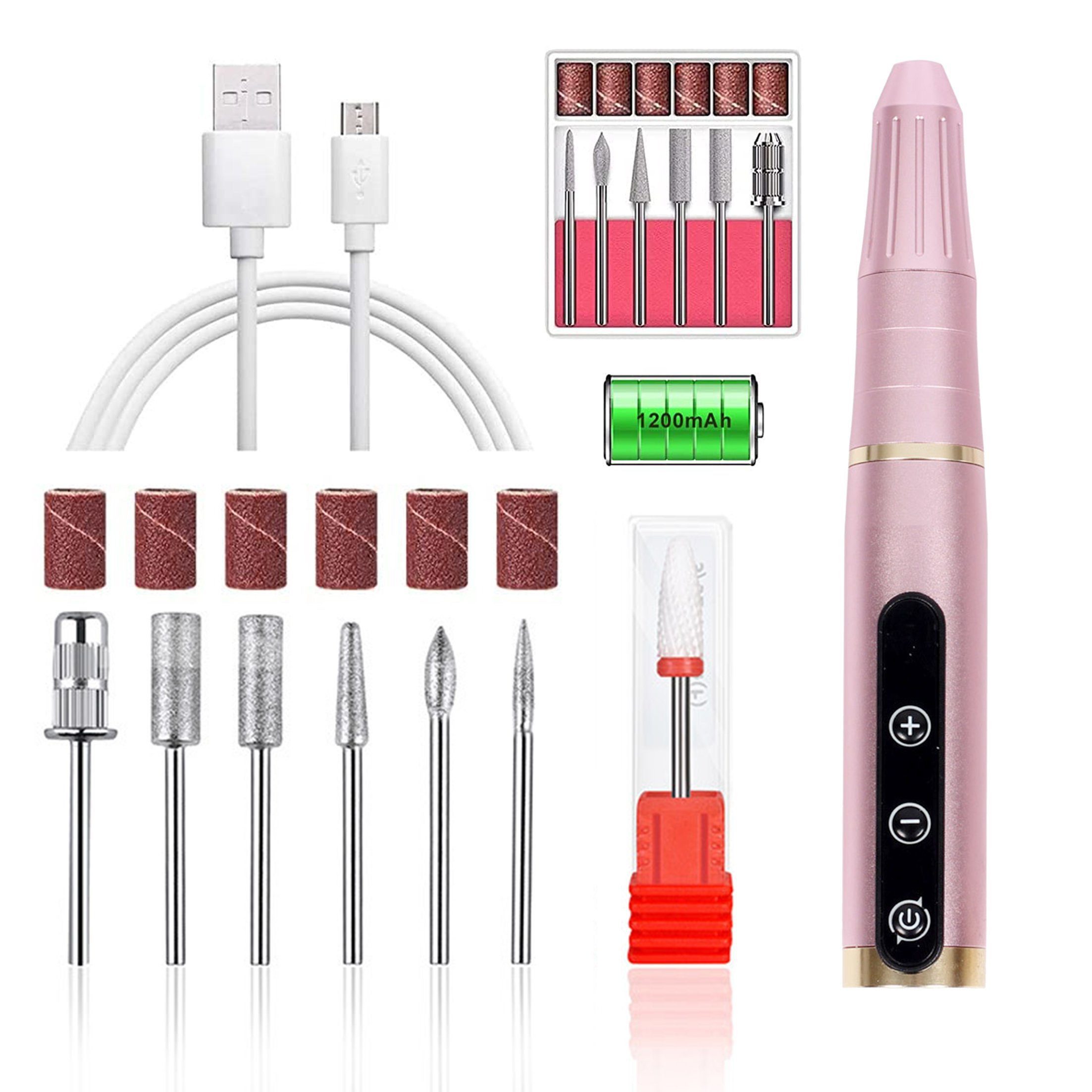 feinlux Maniküre-Pediküre-Set Maniküre-Pediküre-Set Elektrisches Nagelfeilenset, Nagelpolierer, Nagelentferner,Nagelfräser, kabellose Maniküre mit 6 Nagelbohrern / 6 Schleifpapier