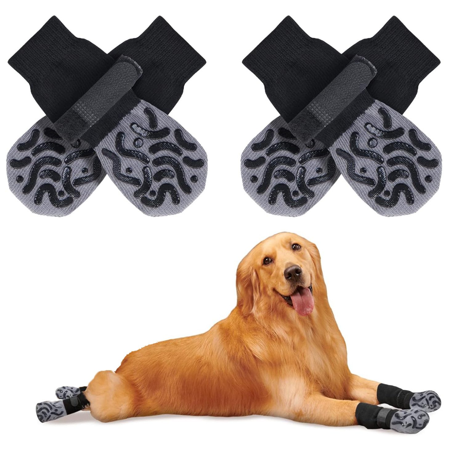Ledander Pfotenschutz Anti-Rutsch Hundesocken, Weiche Socken für Pfotenschutz, (4-tlg), mit Verstellbarem Klettverschluss für Innen- und Außennutzung