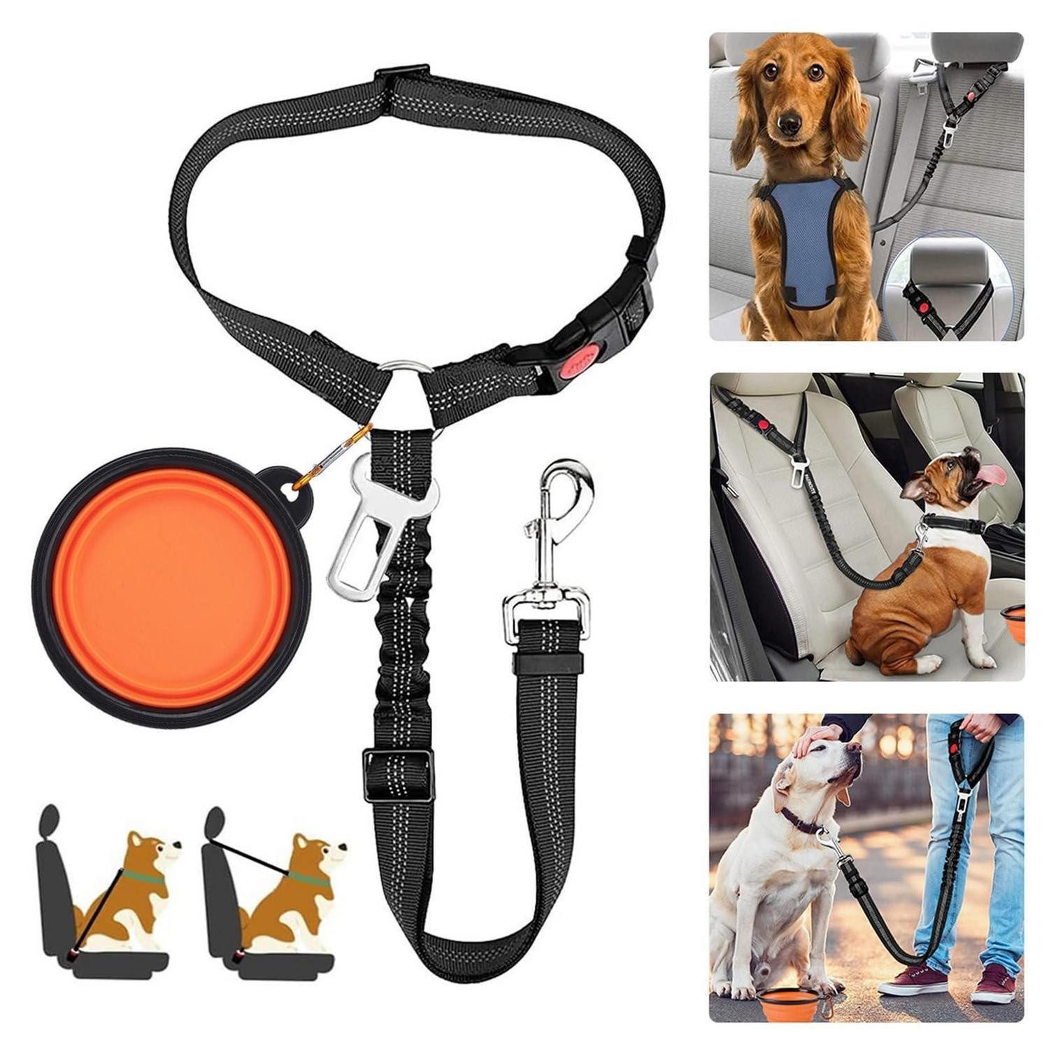 LuxusKollektion Autohundegeschirr Anschnallgurt Hund Auto elastisch einstellbar mit Geschirr und Napf