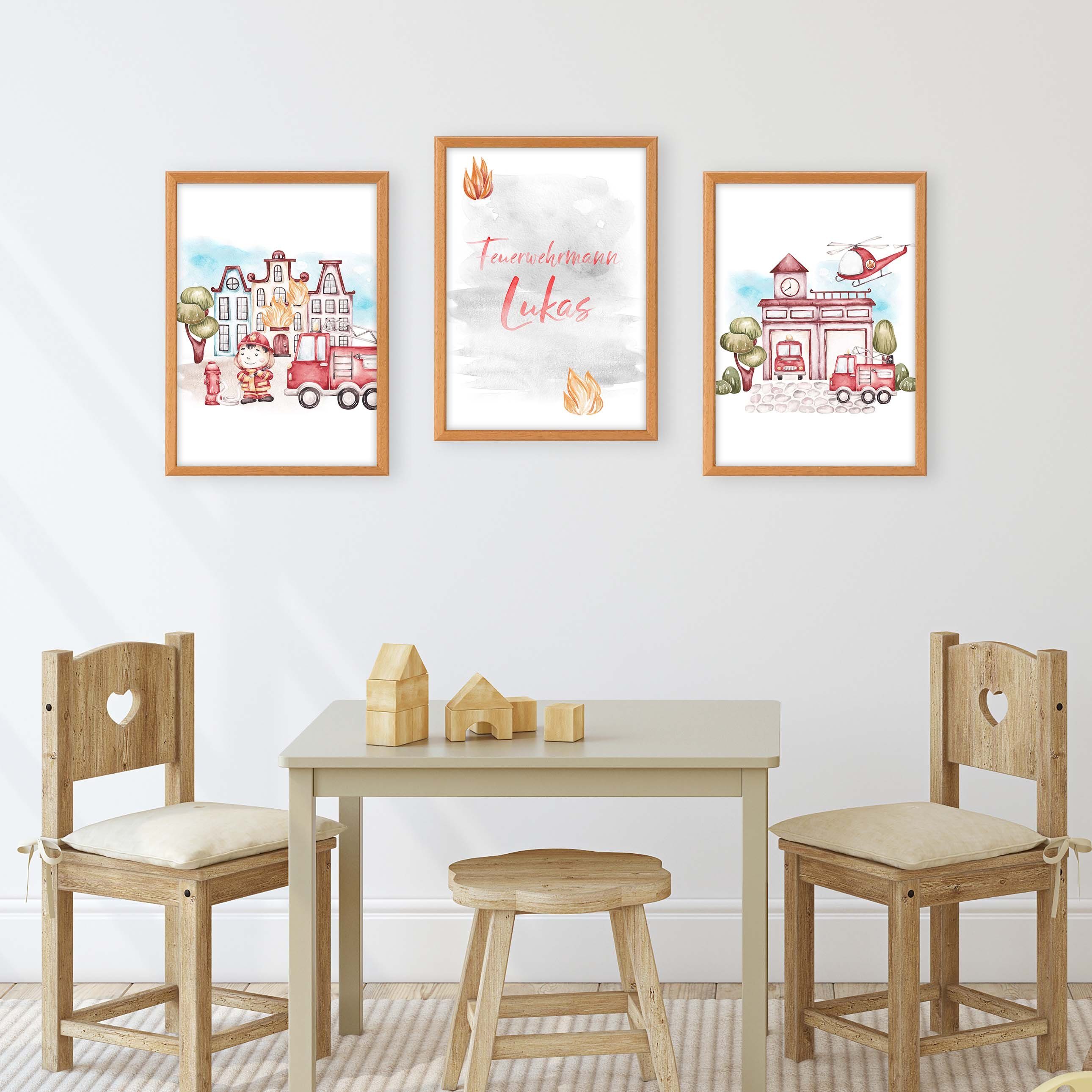 Poster Kinderzimmer Poster 3er Set Premium P767 / Feuerwehrmann Lukas