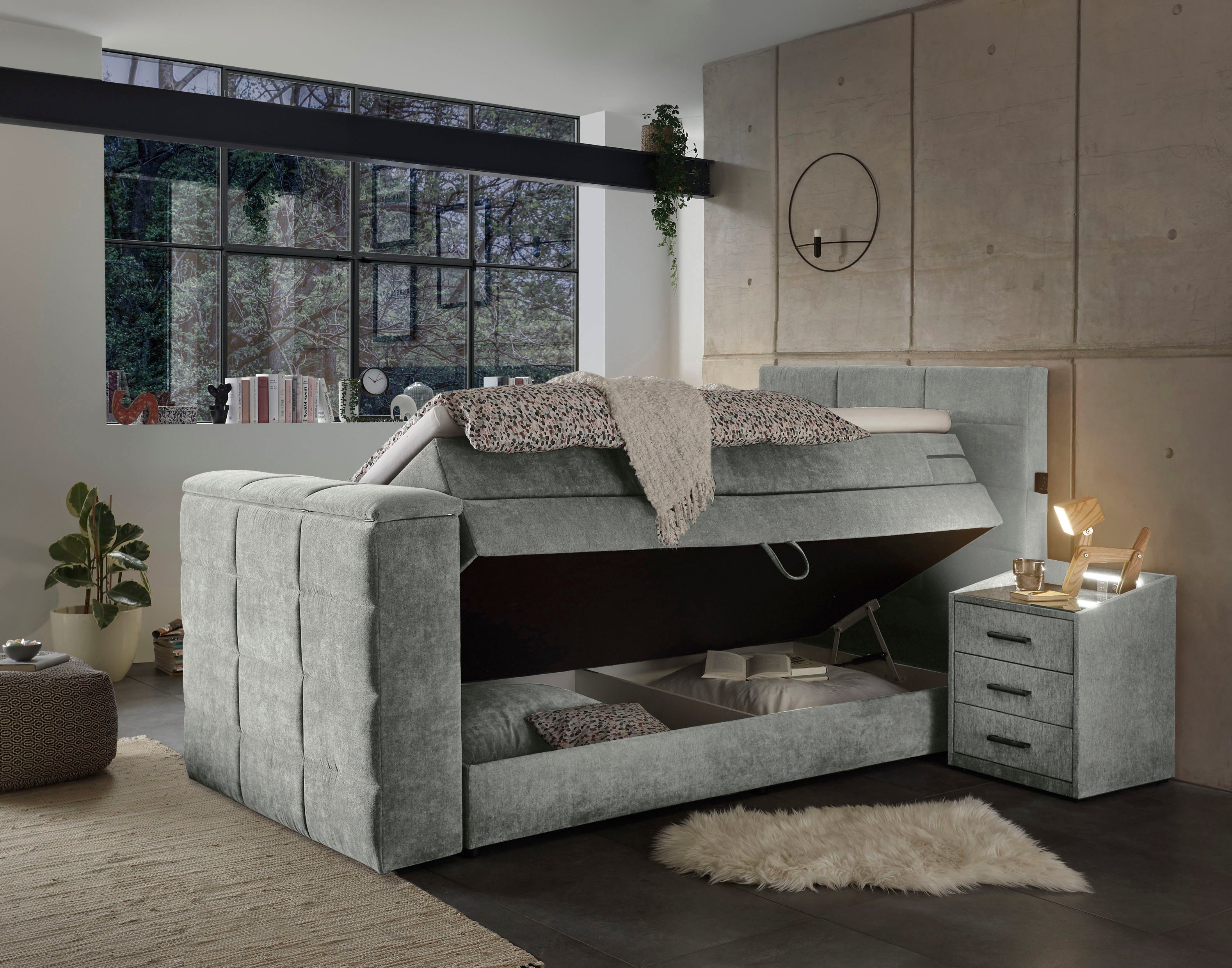 ED EXCITING DESIGN Boxspringbett Denver, inkl. 1 bzw. 2 Bettkästen, motorisierte TV-Halterung bis 40 Zoll