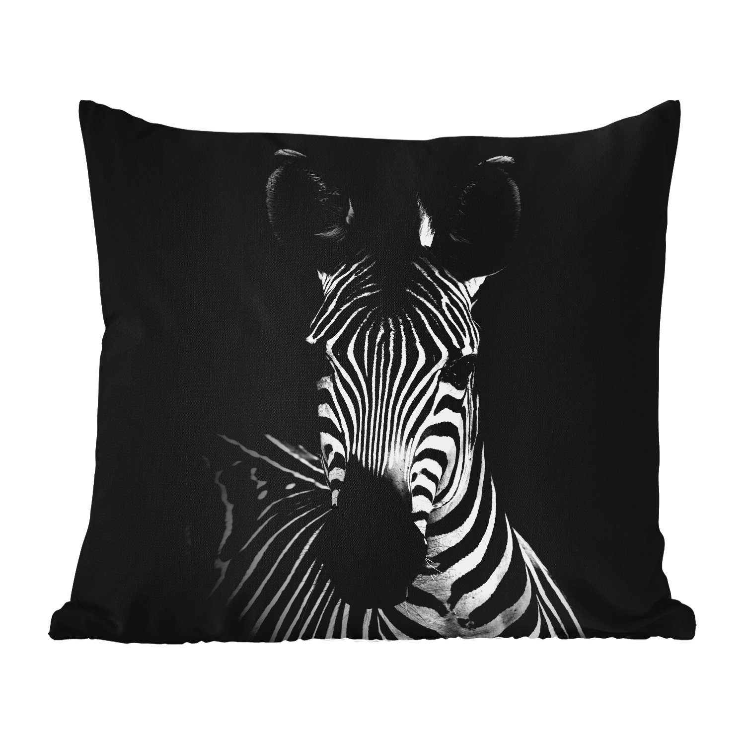 Weiß Zebra - Schwarz Dekokissen, - Kissenbezüge, Dekokissenbezug, Tiere, - Kissenhülle, MuchoWow Outdoor Dekokissen
