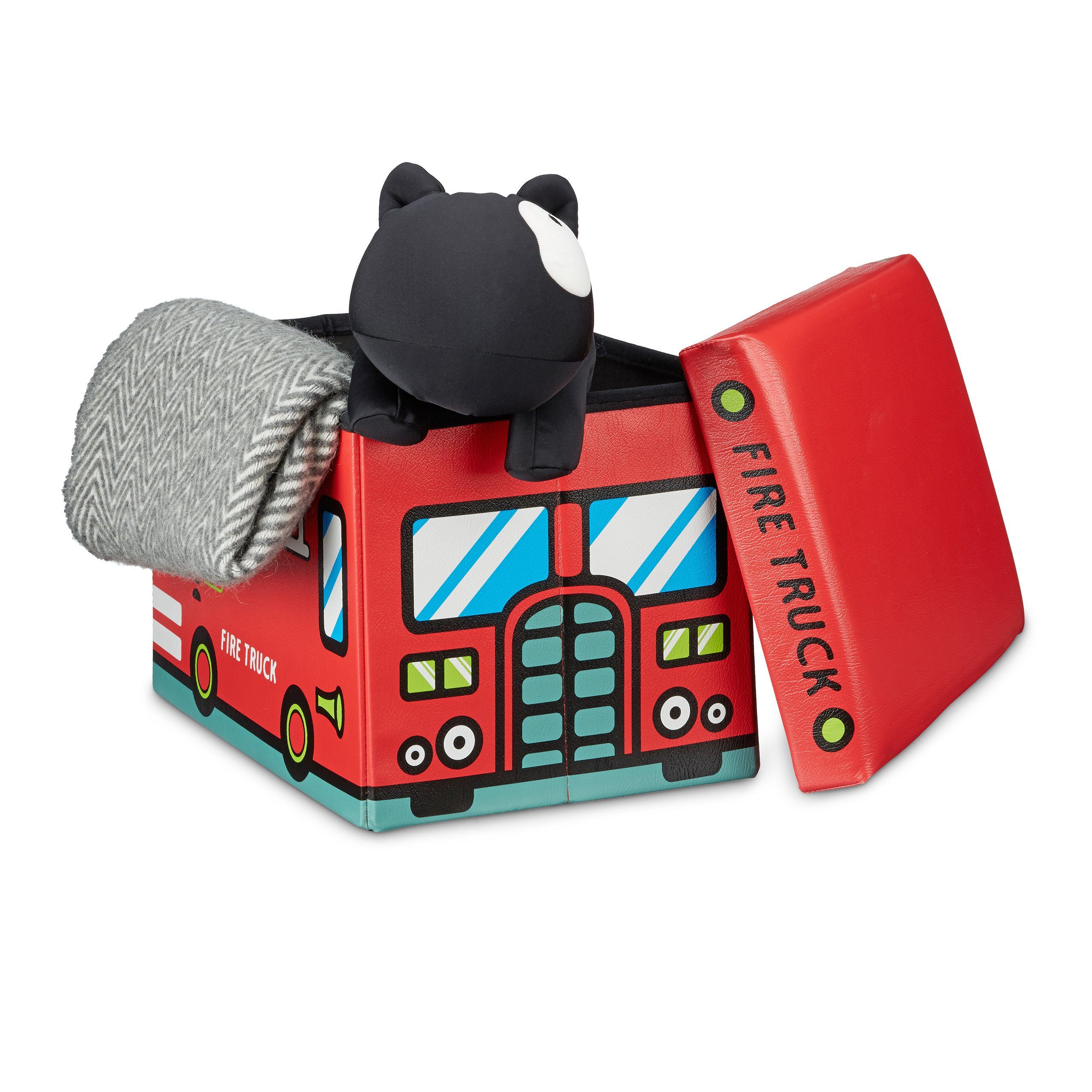 relaxdays Spielzeugtruhe Faltbare Spielzeugkiste mit Stauraum, Fire Truck günstig online kaufen