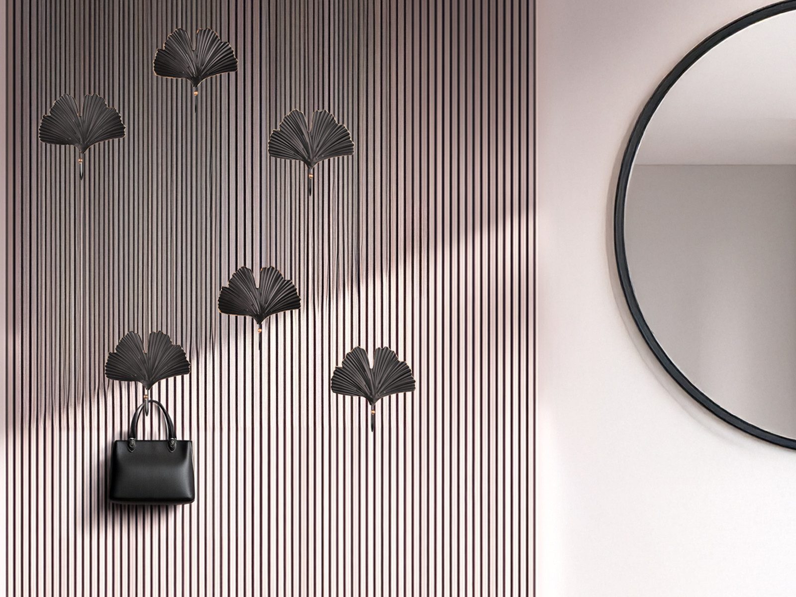 MIRRORS AND MORE Garderobenhaken (6er Set), Schwarz mit Goldakzenten, Kleiderhaken für Wand Metall in Blattform