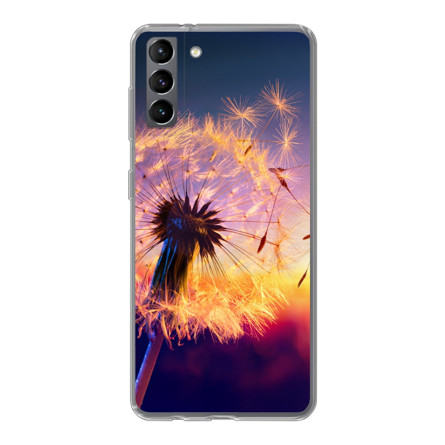 MuchoWow Handyhülle für Samsung Galaxy S21 Plus Löwenzahn - Blumen - Sonnenuntergang - Hor, Phone Case, Silikon, Schutzhülle Dünn