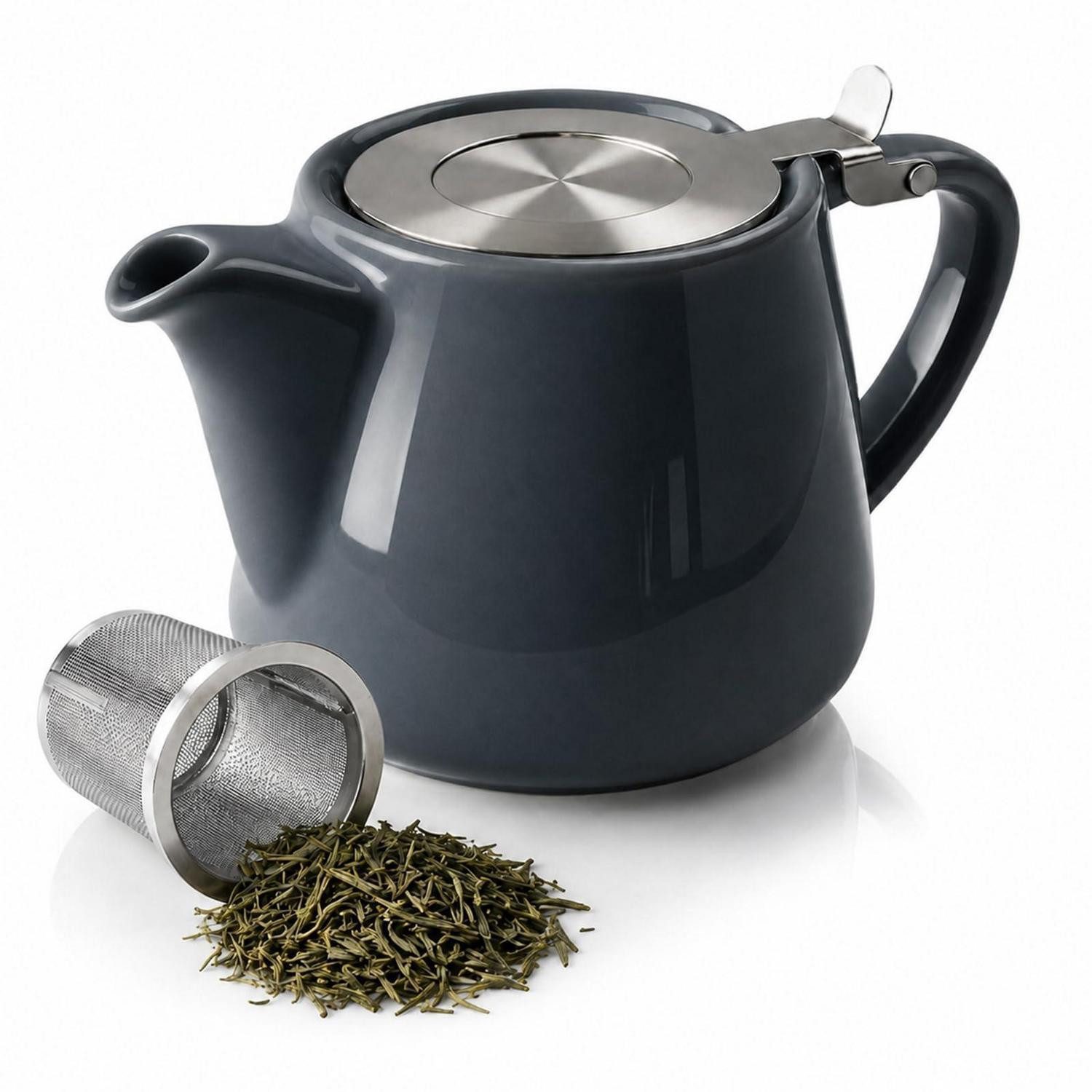 LuxusKollektion Teekanne Teekanne Keramik Dunkelgrau 500ML Sieb Edelstahl